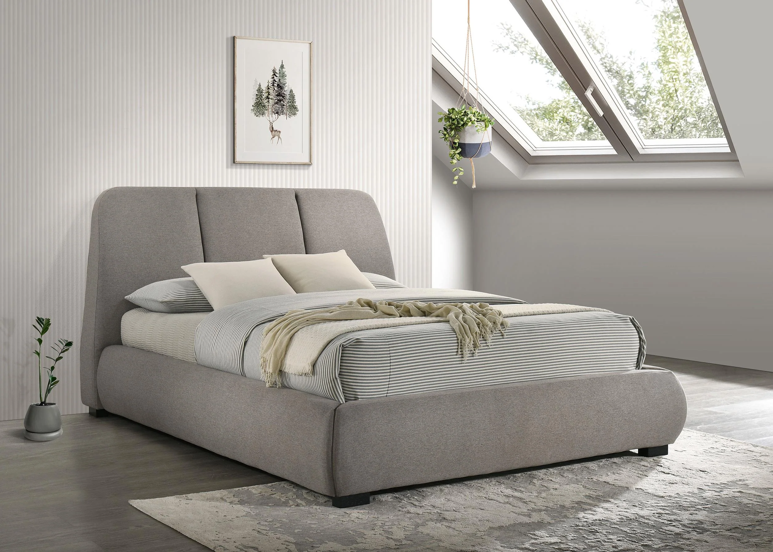 Mokena Taupe Upholstered California King Platform Bed