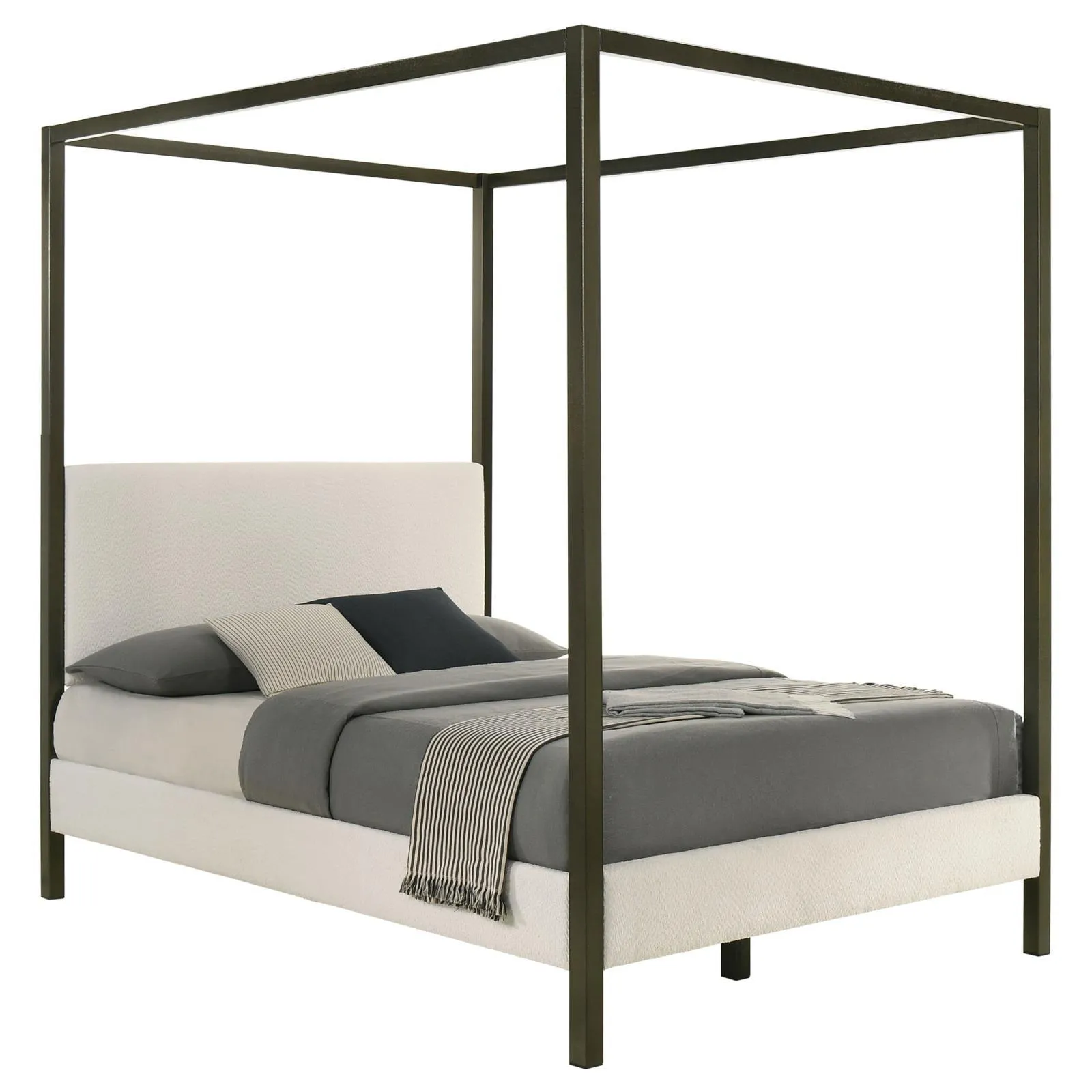 Monroe Vanilla and Black Upholstered Eastern King Canopy Platform Bed - Image 2
