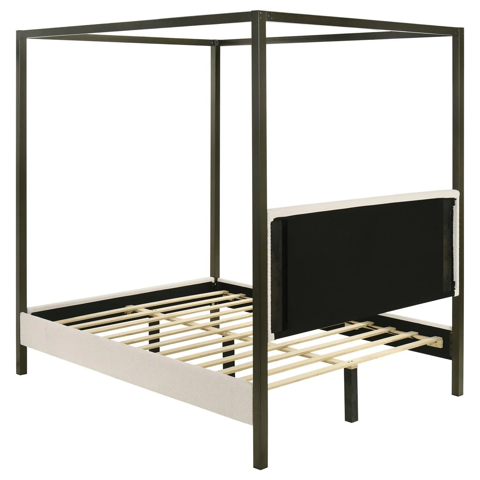 Monroe Vanilla and Black Upholstered Queen Canopy Platform Bed - Image 4