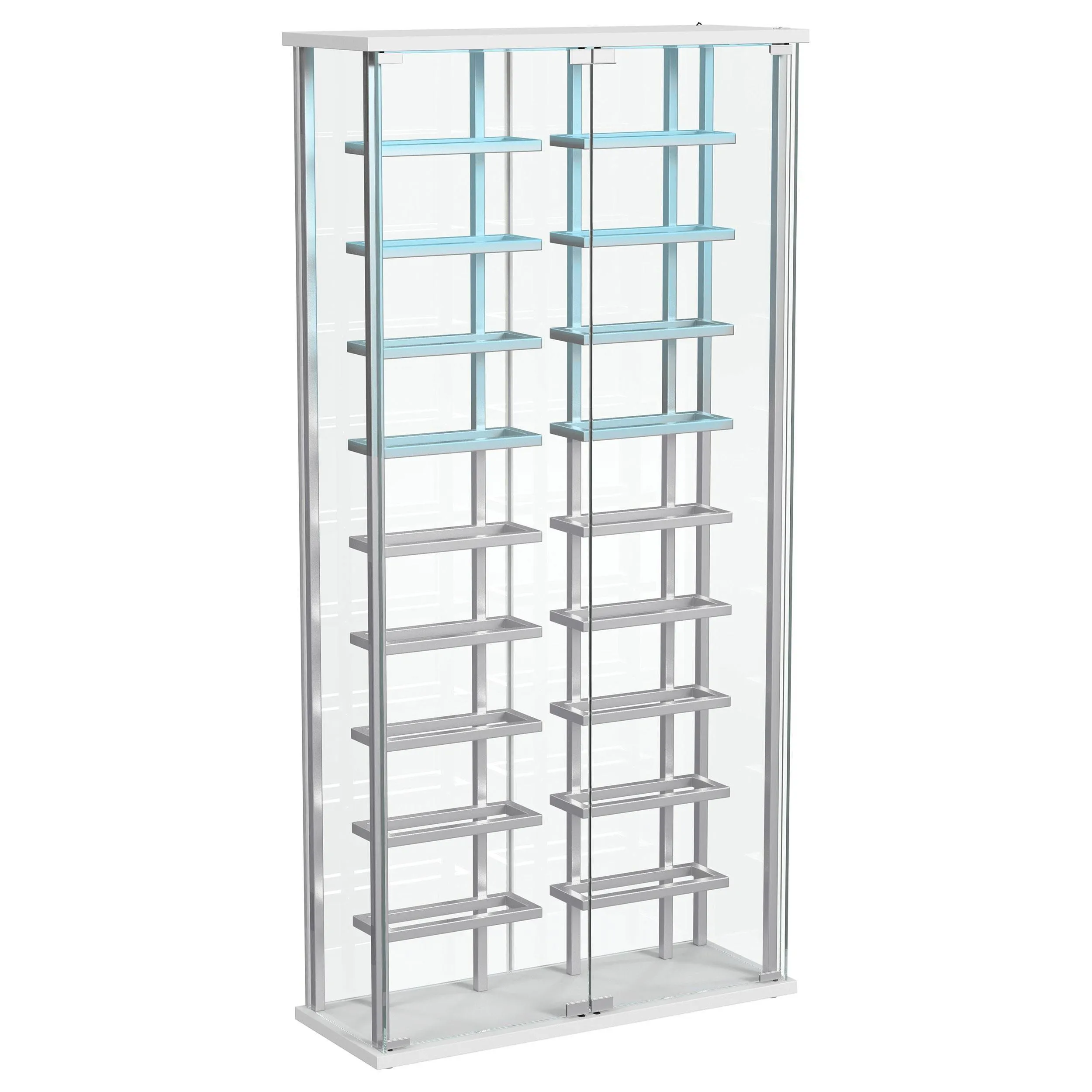 Montara Chrome Tempered Glass Wine Storage Display Curio Cabinet with LED Lighting - Image 8