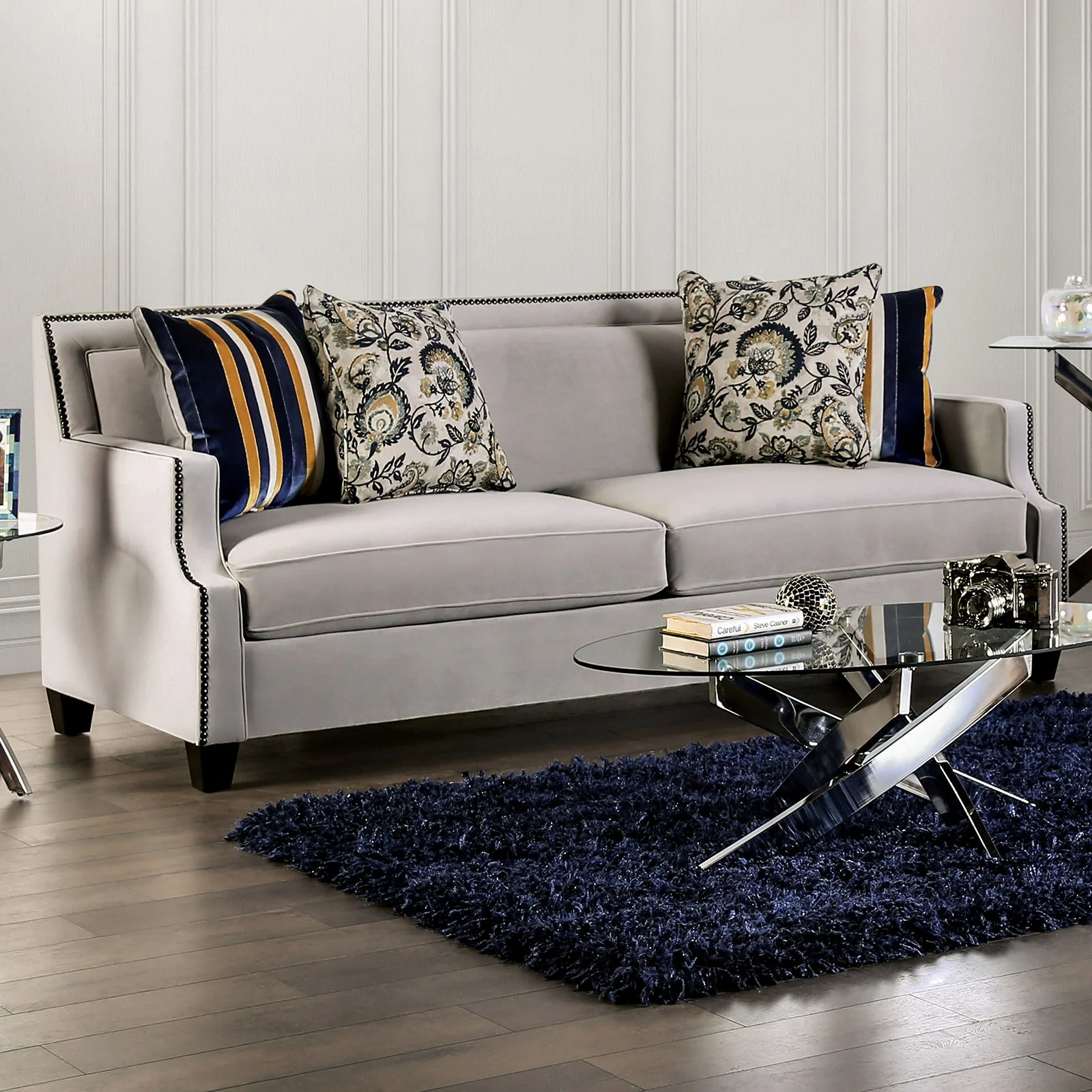 Montecelio Light Gray/Navy Sofa & Loveseat - Image 2