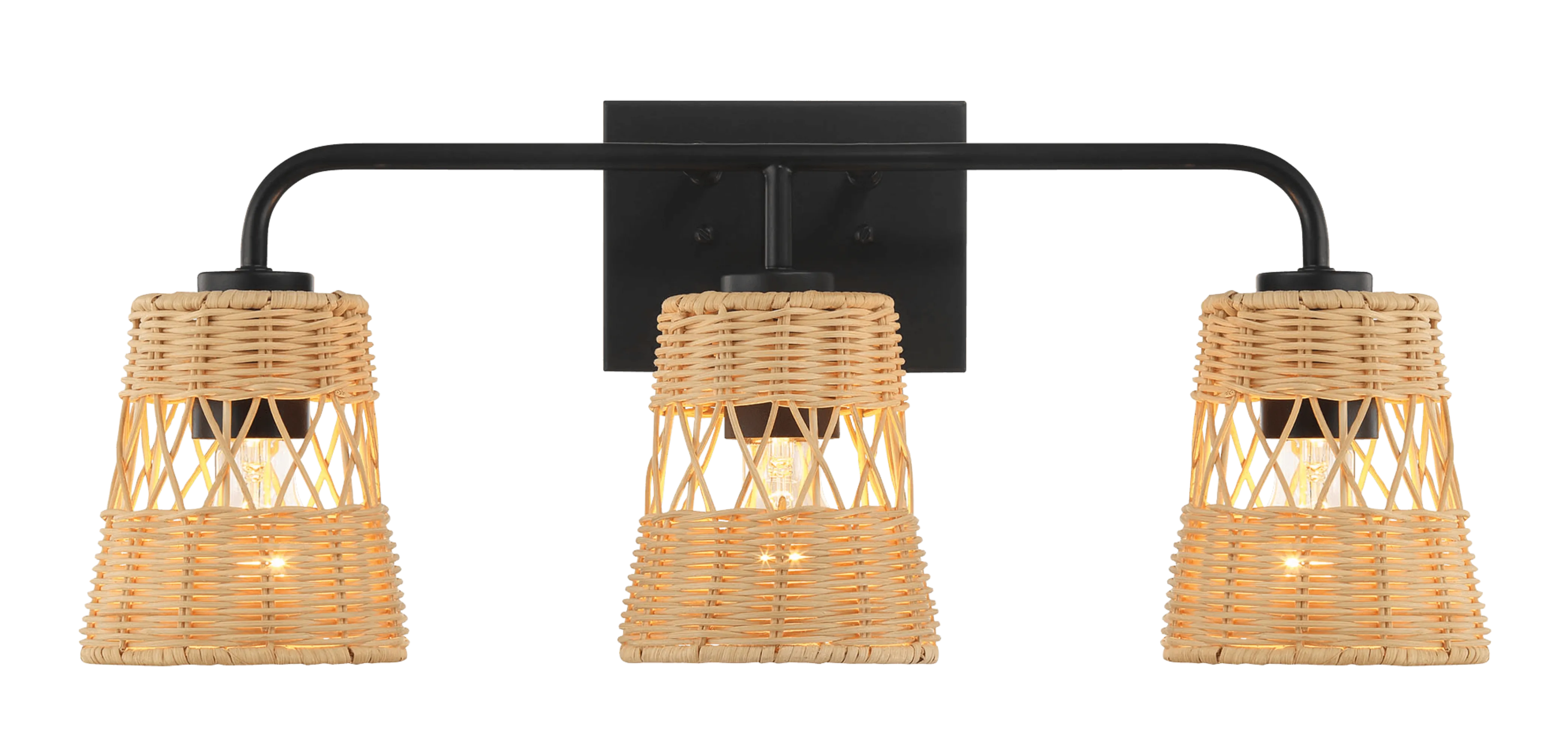 Moonlit Three Lights Wall Sconce With Rattan Shade, Bathroom Lighting Fixtures Over Mirror - Image 3