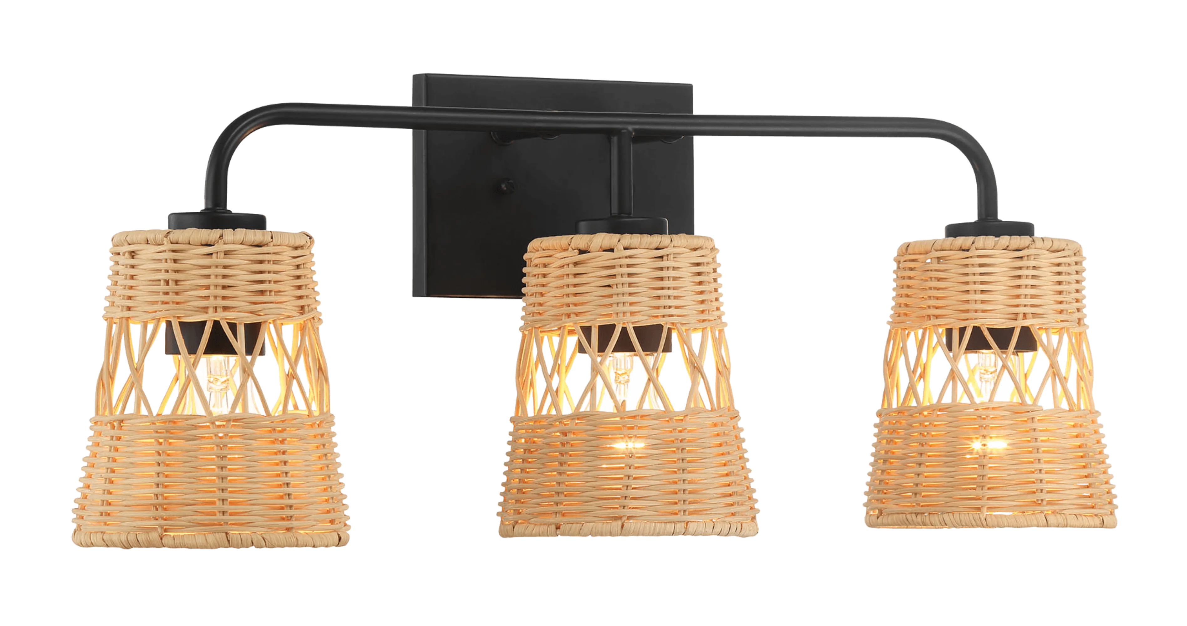 Moonlit Three Lights Wall Sconce With Rattan Shade, Bathroom Lighting Fixtures Over Mirror - Image 4