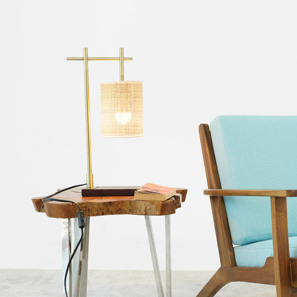 Moonstone Bamboo Lampshade Table Lamp - Dark Brown - Bronze - Image 3