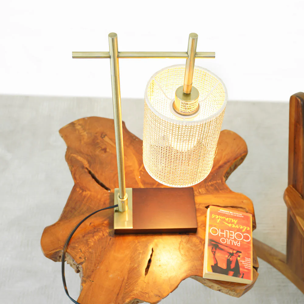 Moonstone Bamboo Lampshade Table Lamp - Dark Brown - Bronze - Image 5