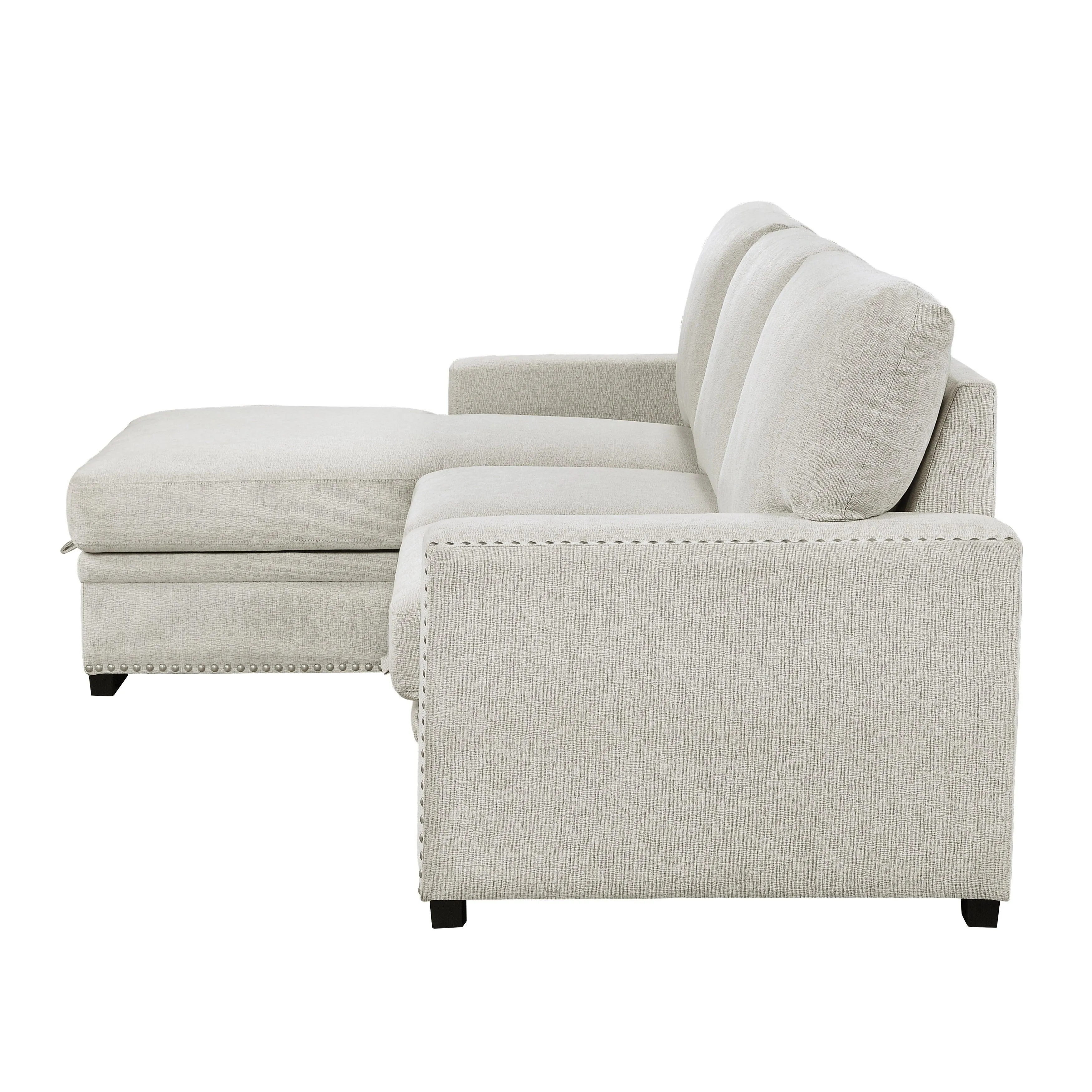 Morelia 2-Piece Sectional with Pull-out Bed and Left Chaise with Hidden Storage In Beige - Image 7