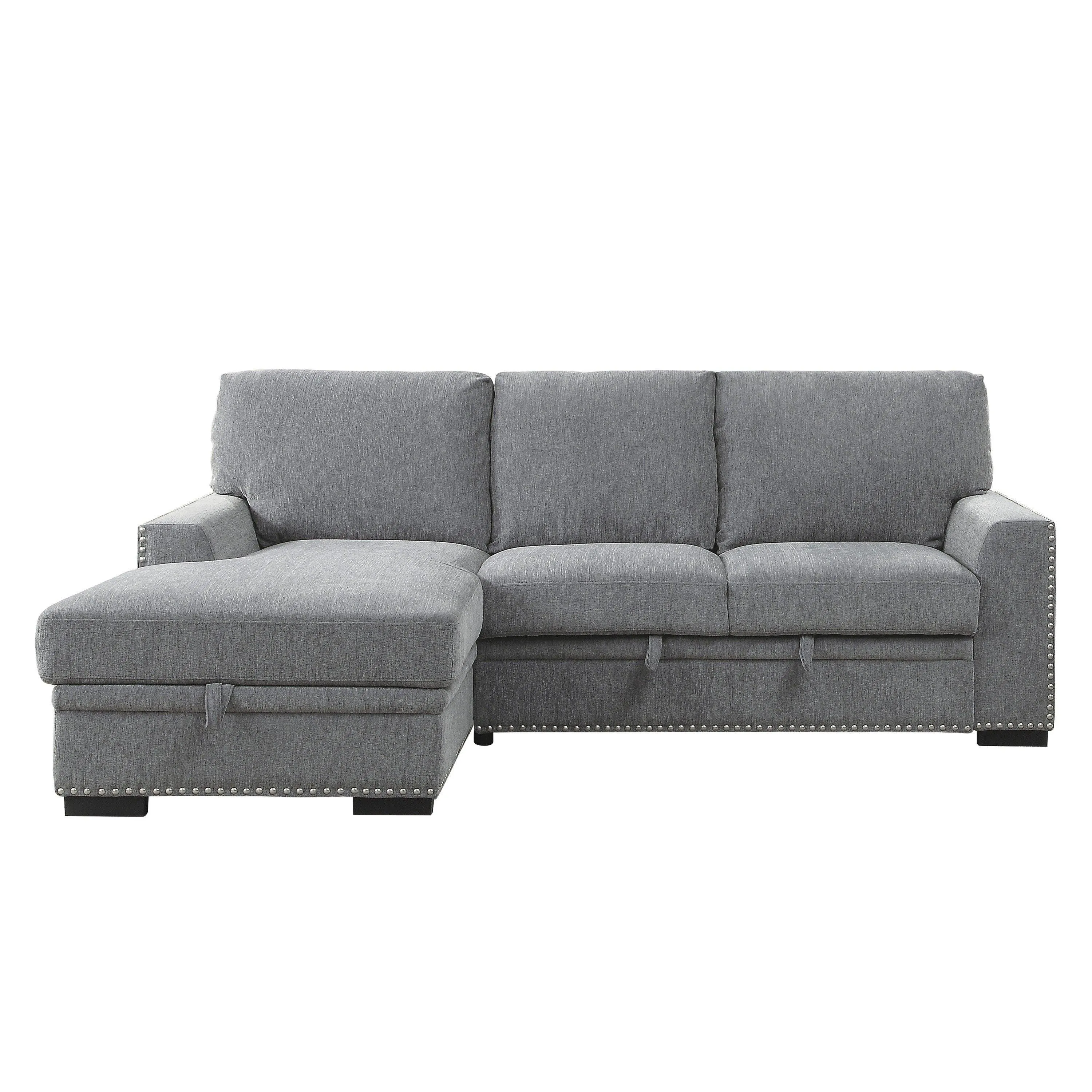 Morelia 2-Piece Sectional with Pull-out Bed and Left Chaise with Hidden Storage In Gray - Image 3