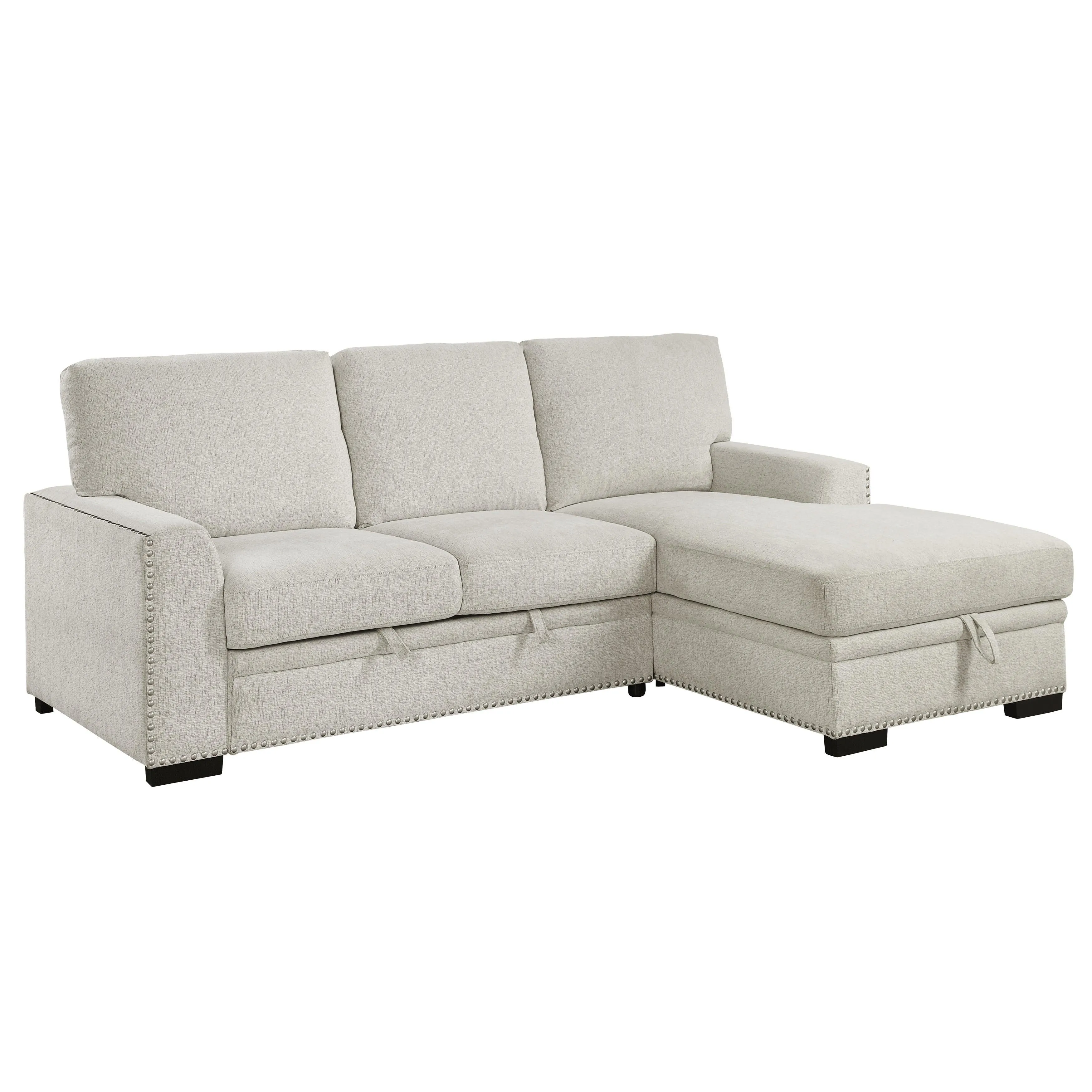Morelia 2-Piece Sectional with Pull-out Bed and Right Chaise with Hidden Storage In Beige - Image 4