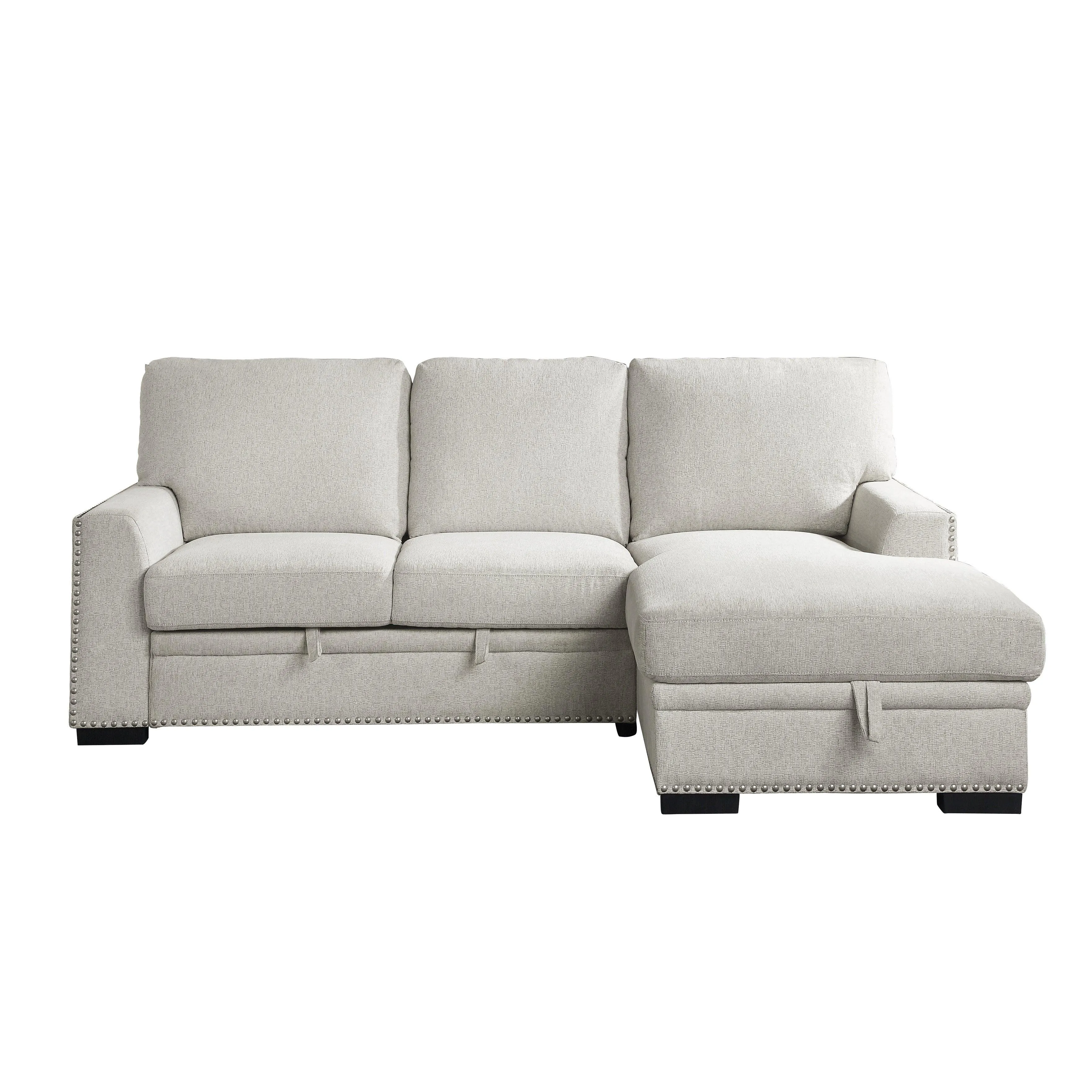 Morelia 2-Piece Sectional with Pull-out Bed and Right Chaise with Hidden Storage In Beige - Image 5