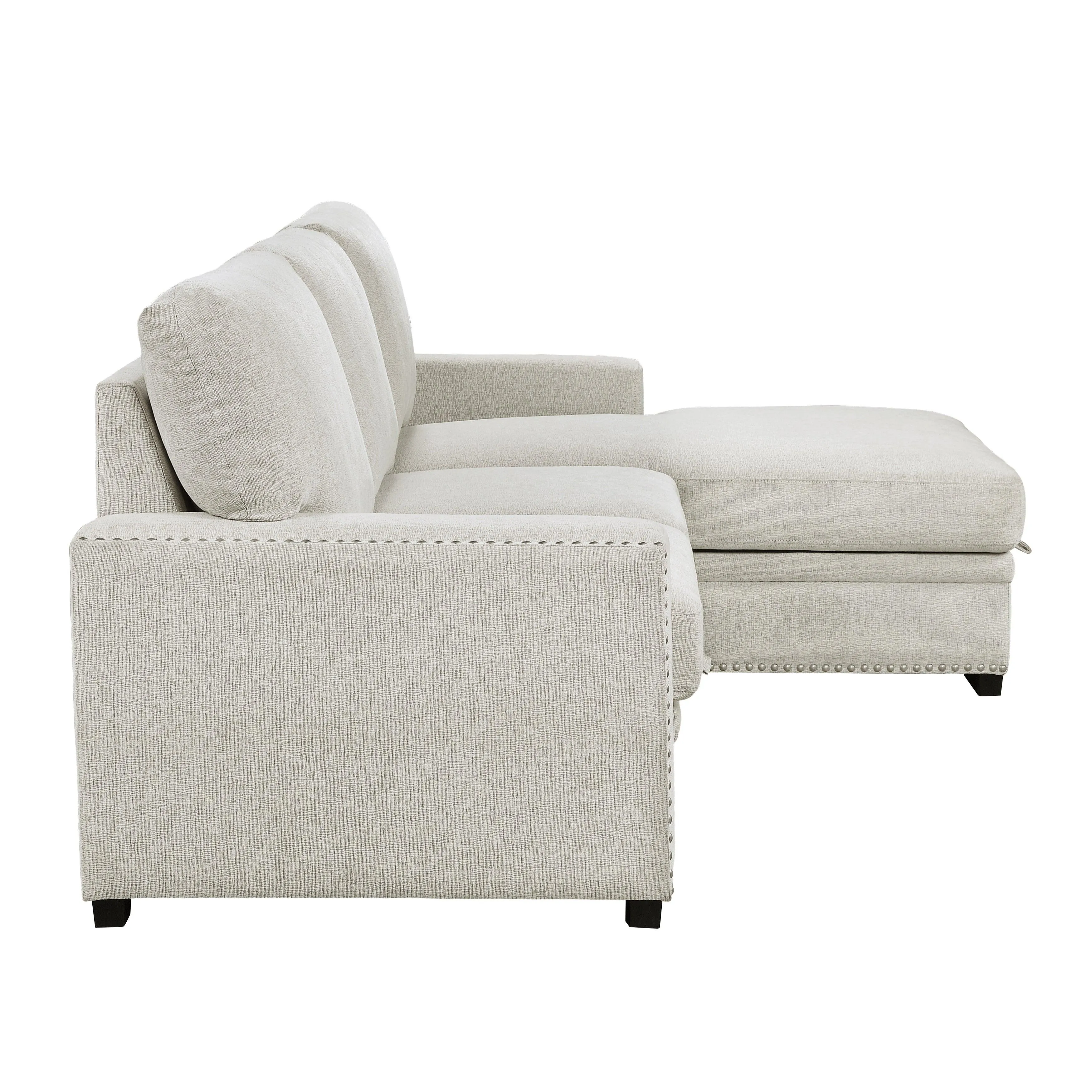 Morelia 2-Piece Sectional with Pull-out Bed and Right Chaise with Hidden Storage In Beige - Image 7