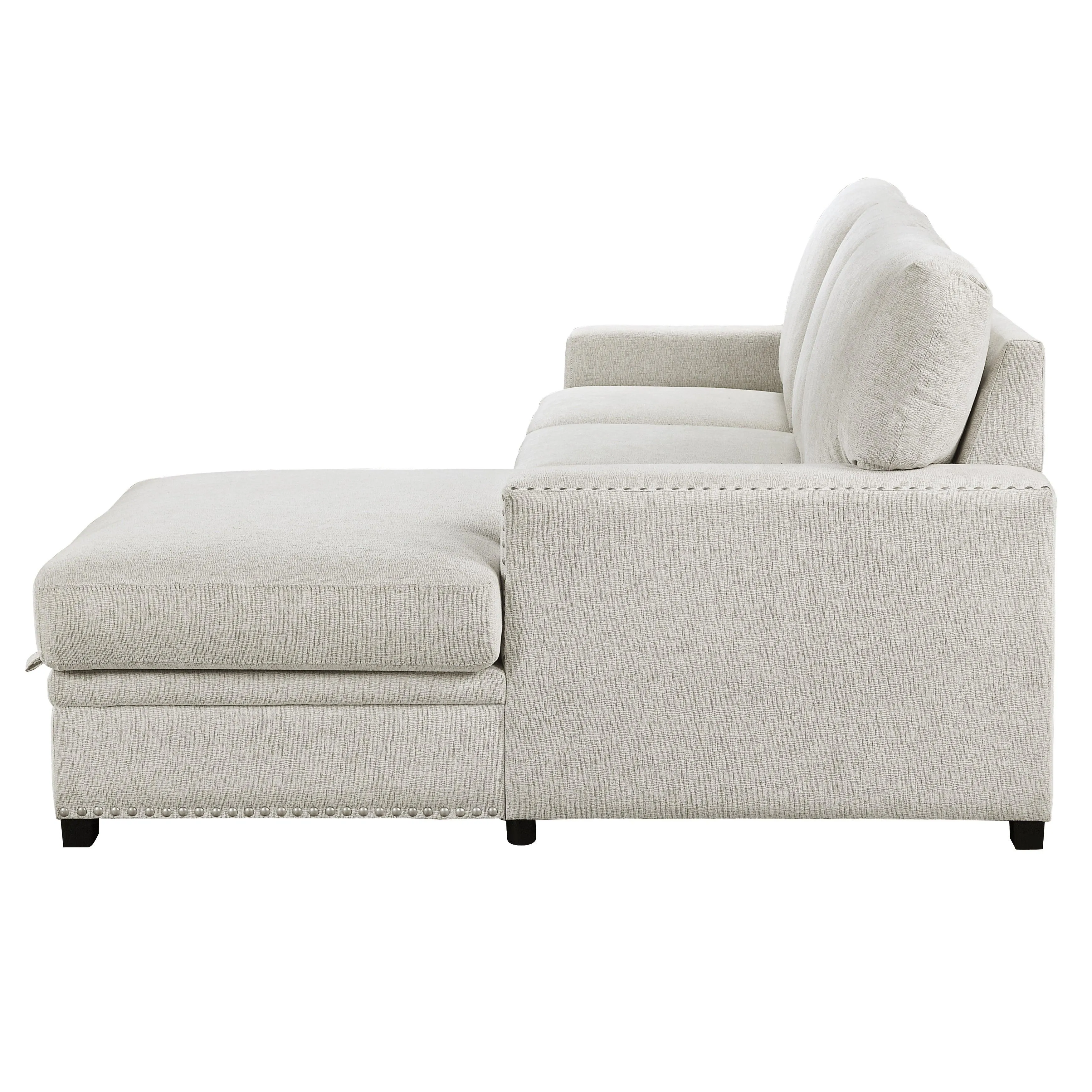 Morelia 2-Piece Sectional with Pull-out Bed and Right Chaise with Hidden Storage In Beige - Image 8