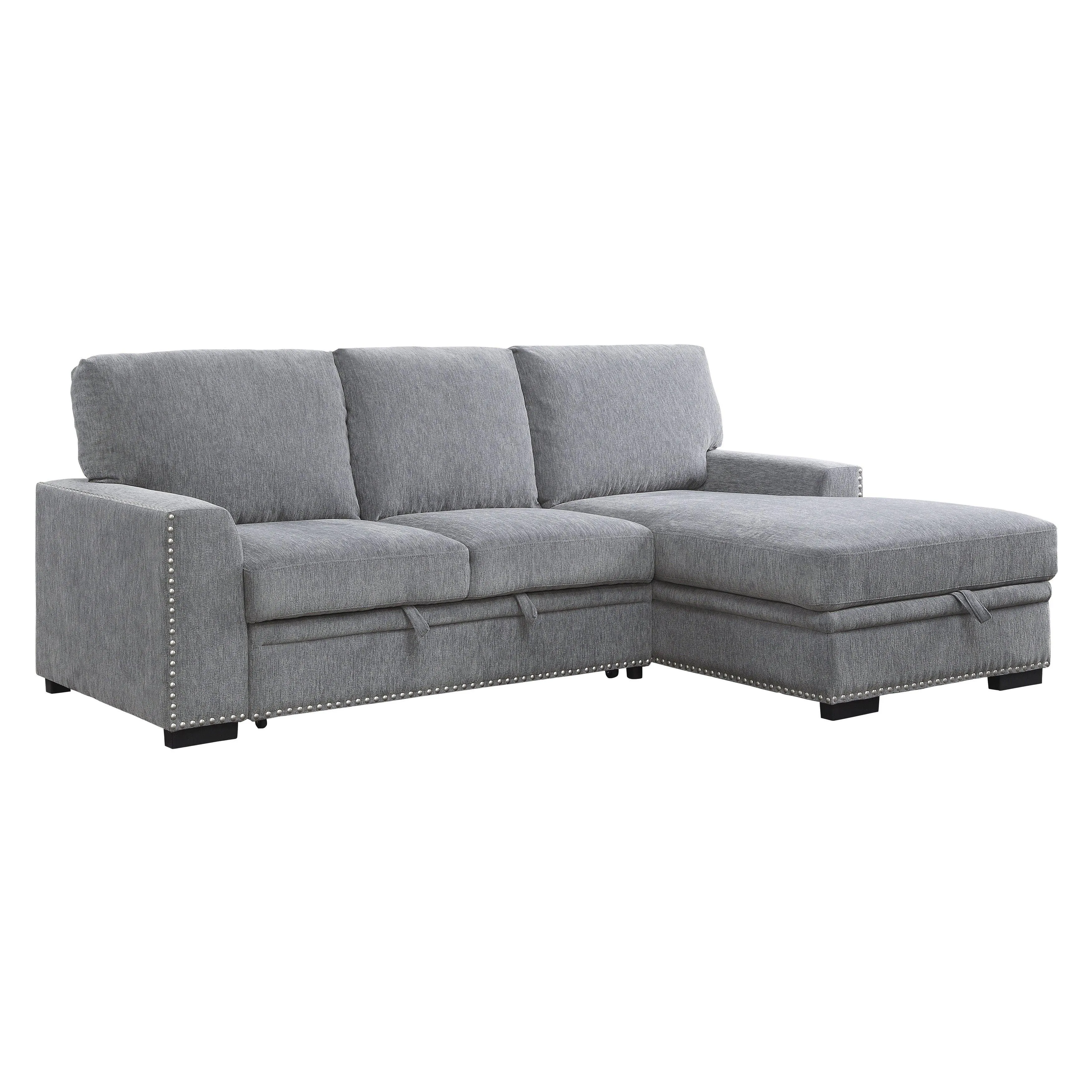 Morelia 2-Piece Sectional with Pull-out Bed and Right Chaise with Hidden Storage In Gray - Image 5