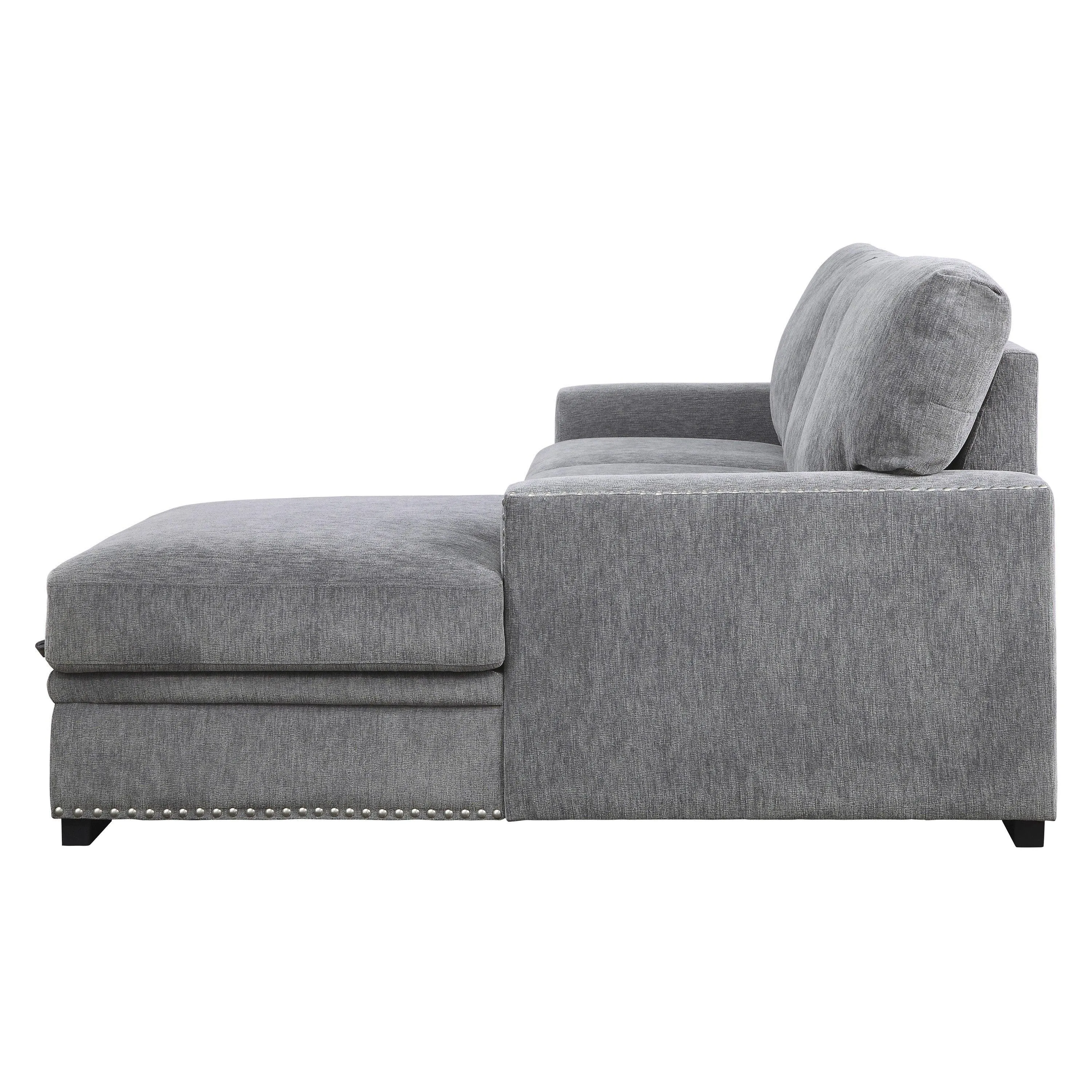 Morelia 2-Piece Sectional with Pull-out Bed and Right Chaise with Hidden Storage In Gray - Image 6