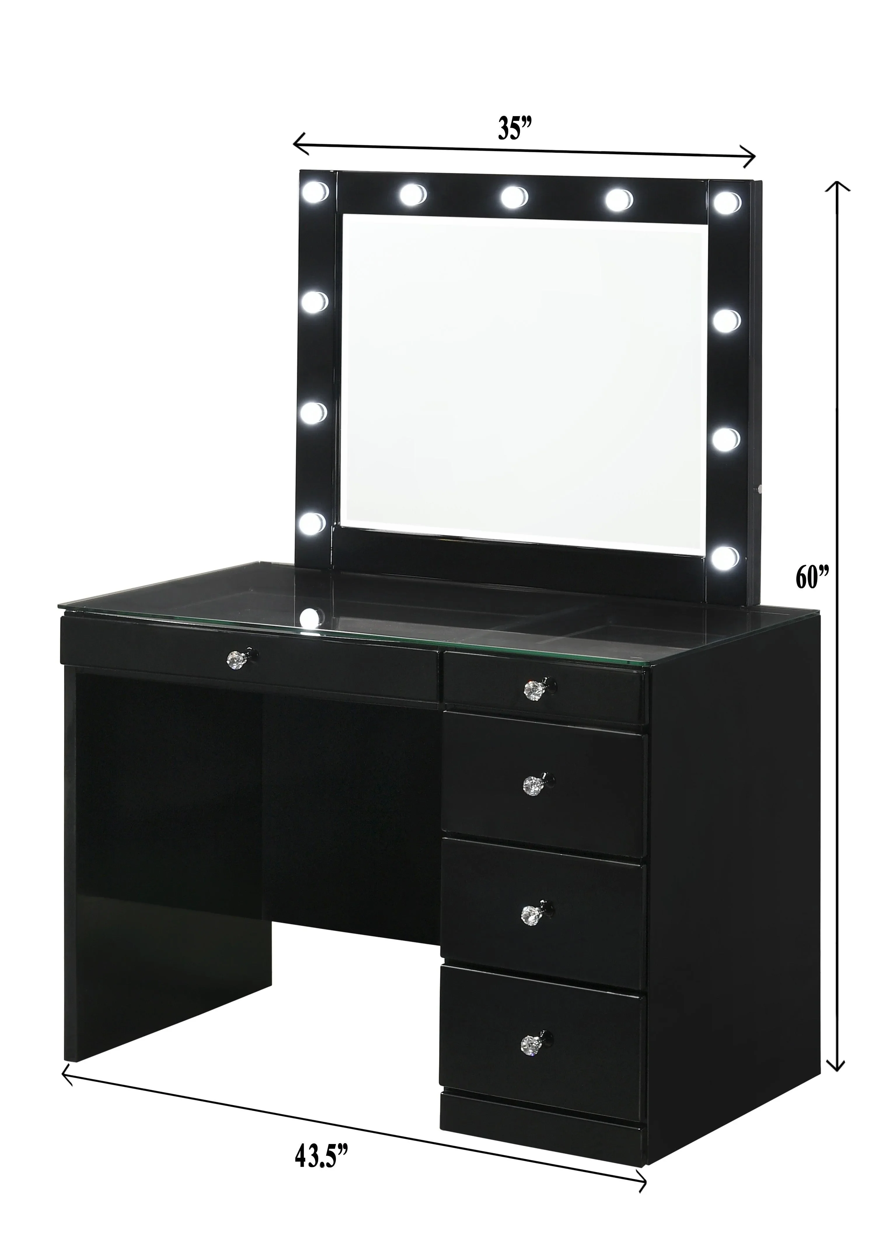 Morgan Black Makeup Vanity Set with Lighted Mirror - Image 9