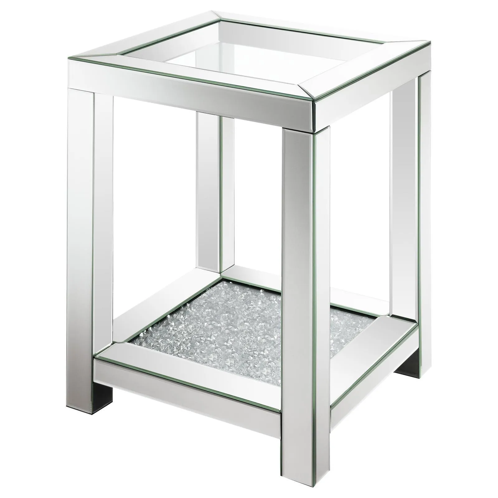 Mozzi Brushed Bronze Square End Table with Glass Top Mirror - Image 3