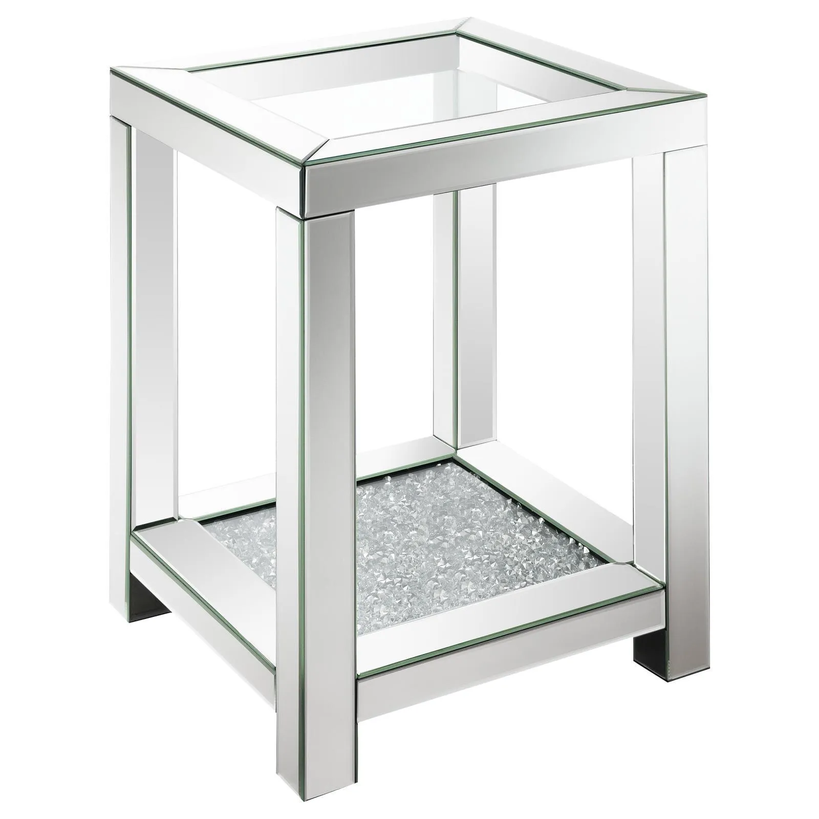 Mozzi Brushed Bronze Square End Table with Glass Top Mirror - Image 6