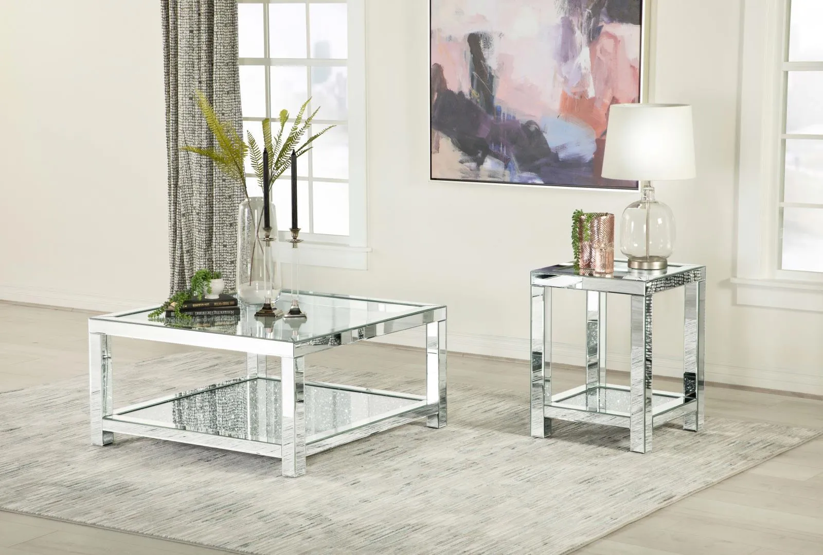 Mozzi Mirror Rectangular Coffee Table with Glass Top - Image 5