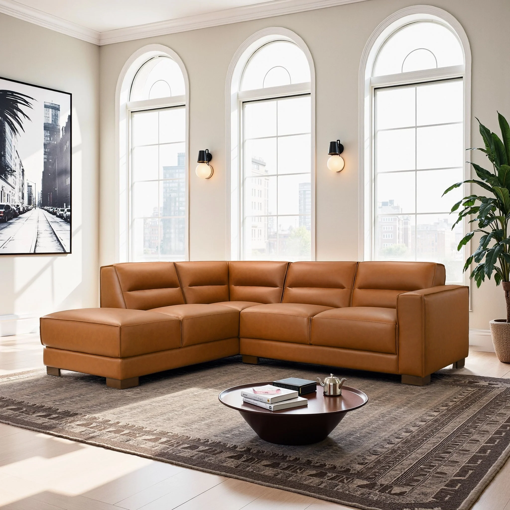 Muncie L-Shaped Sofa with Plush Cushions & Walnut Wood Legs - Image 4