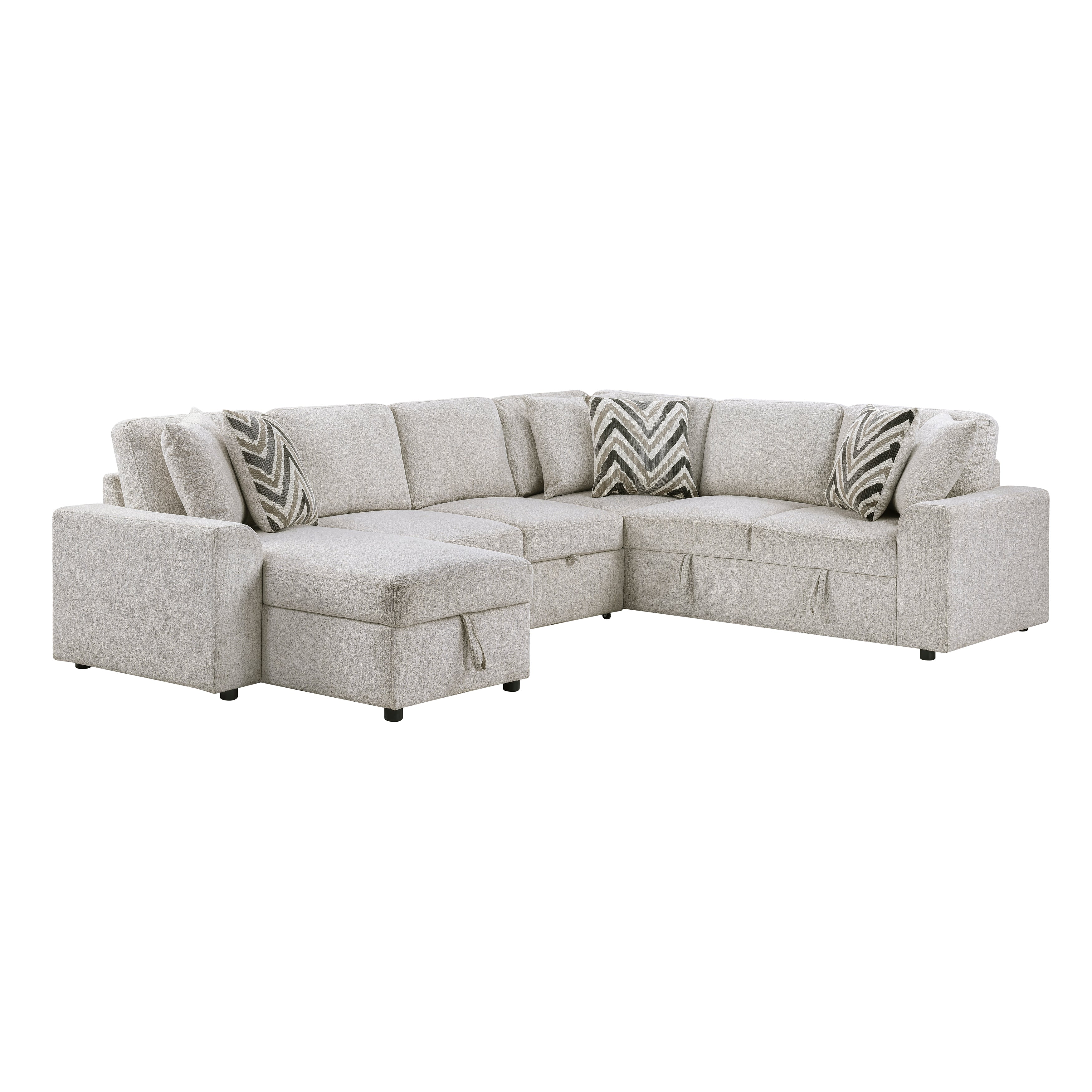 Myrtle Beige 3-Piece Sectional with Pull-out Bed - Image 2