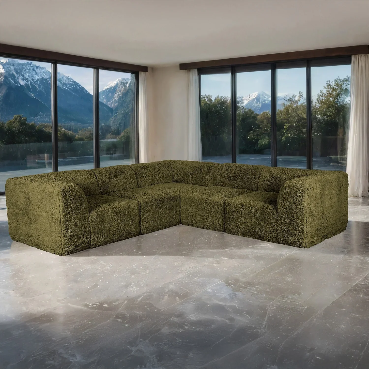 Nappi Olive Green Compressed Foam Corner Sectional
