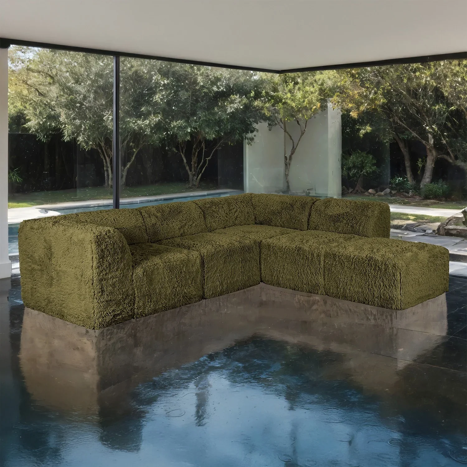 Nappi Olive Green Compressed Foam L-Shape Sectional