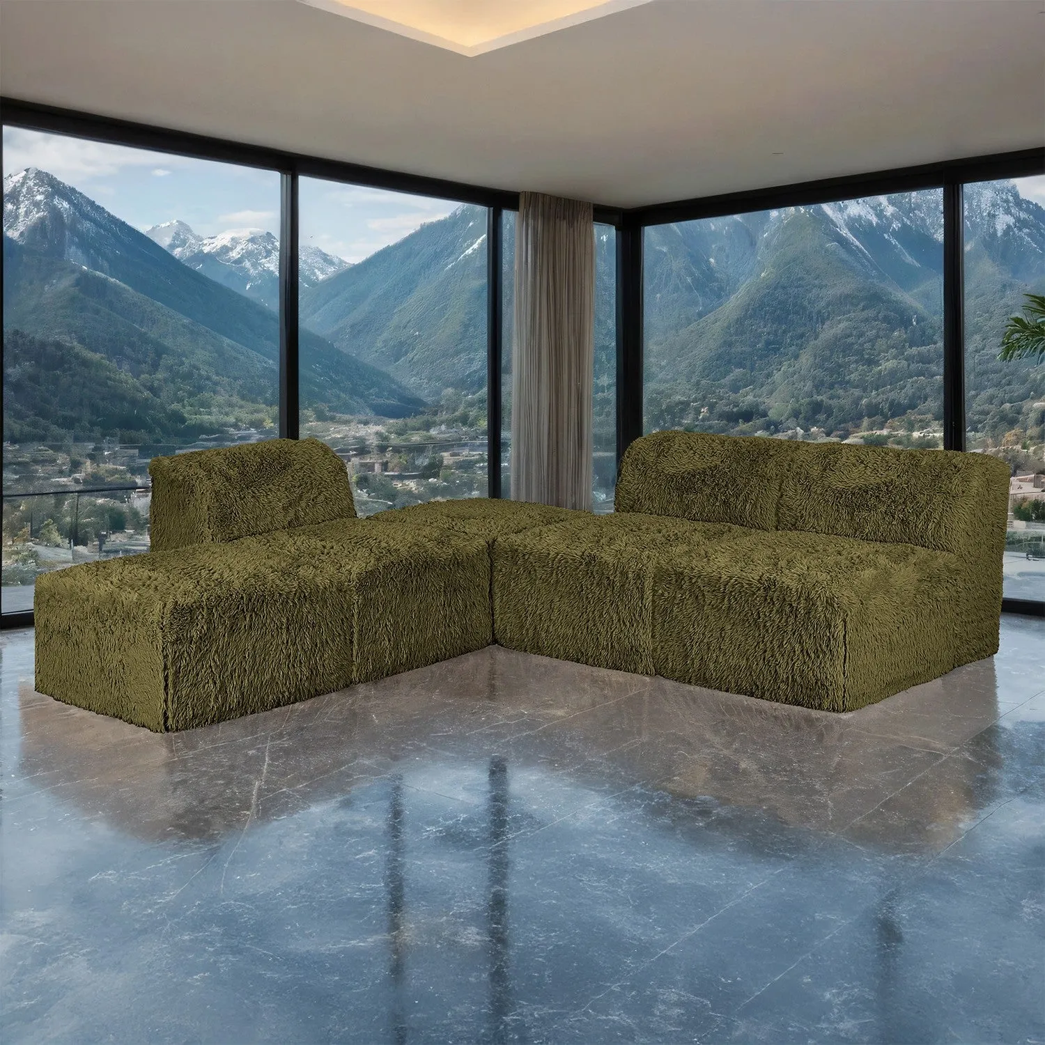 Nappi Olive Green Compressed Foam Sectional