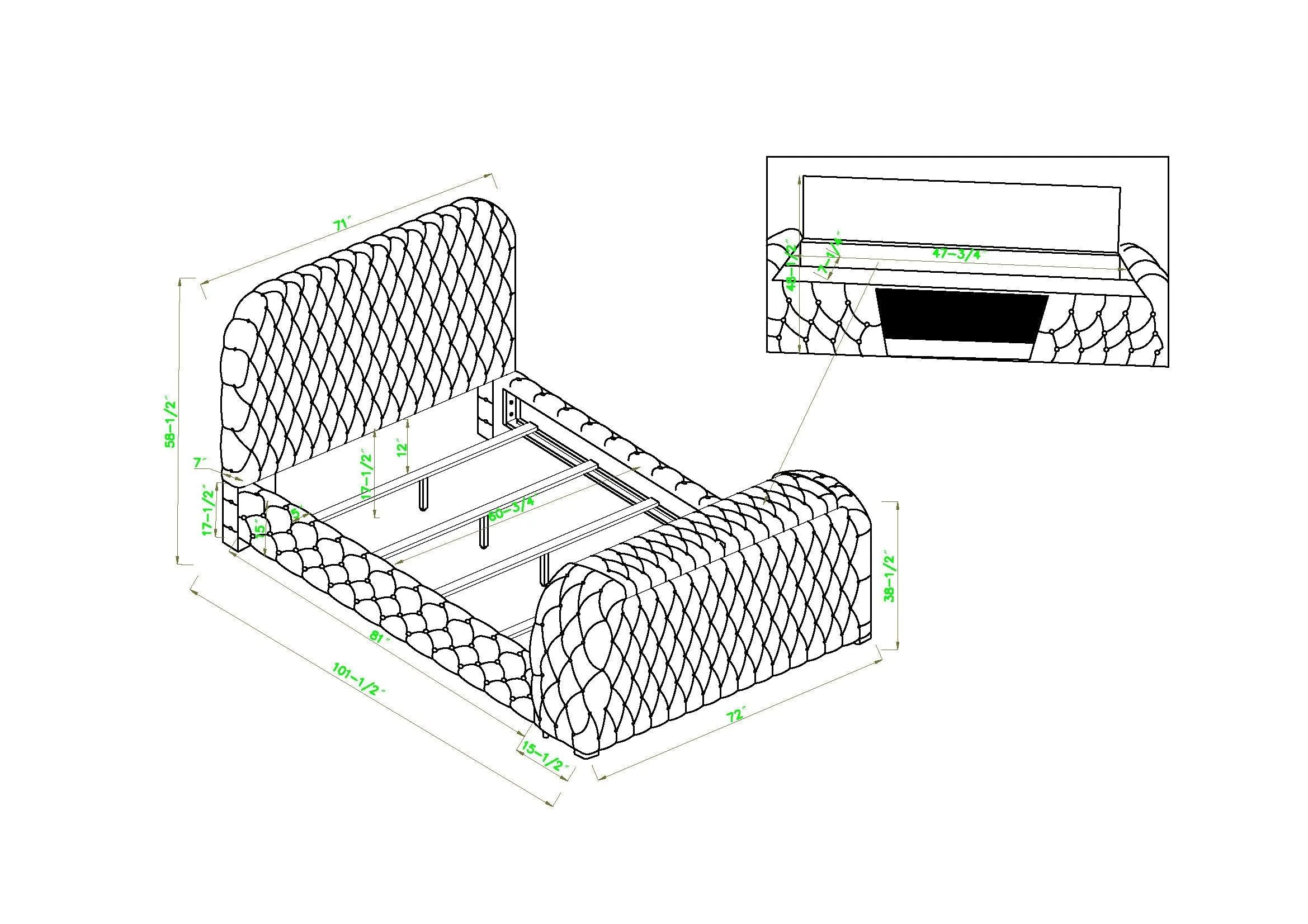 Natalia Black Upholstered Bedroom Set with TV Lift - Image 11