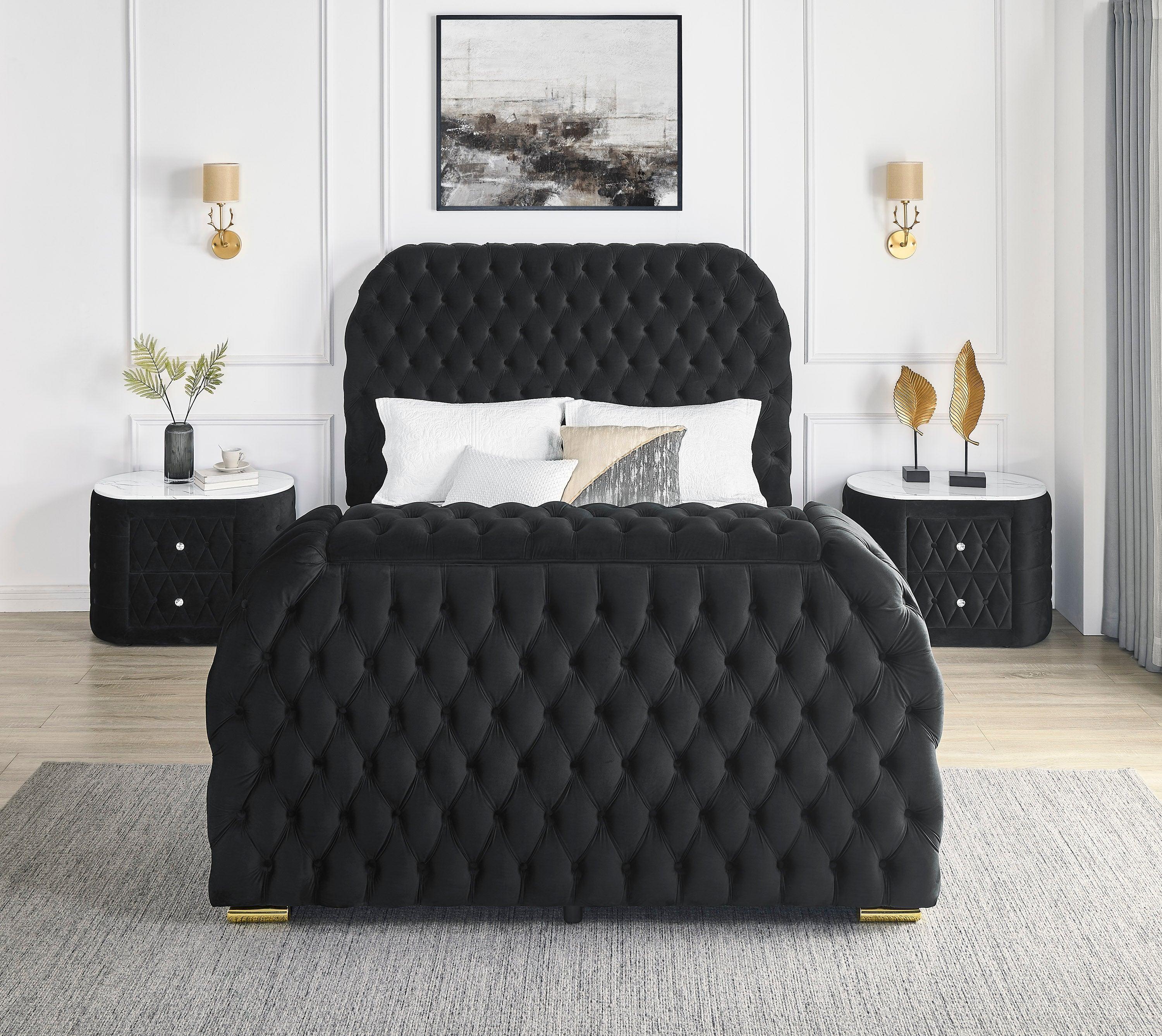 Natalia Black Upholstered Bedroom Set with TV Lift - Image 3