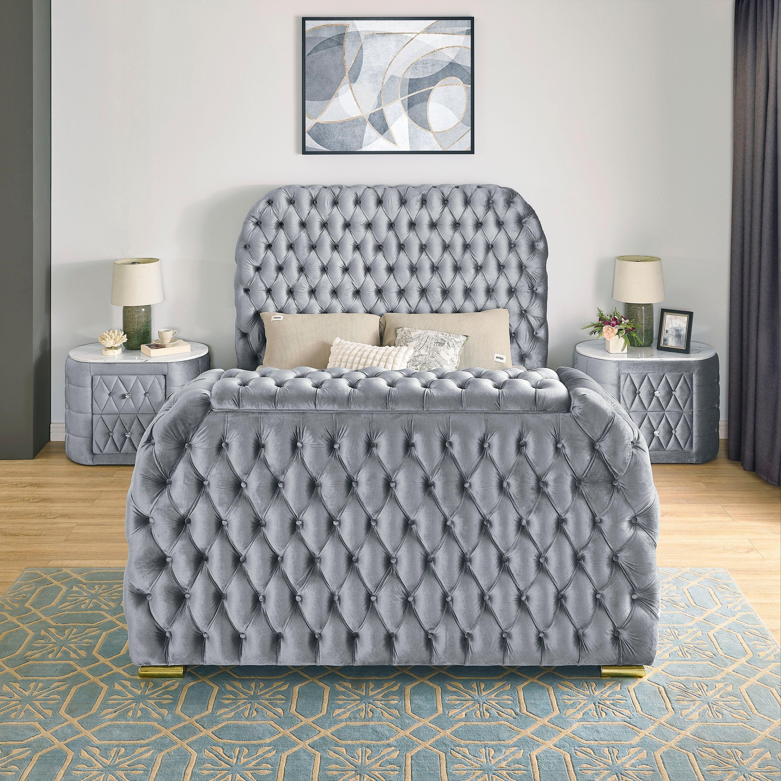 Natalia Gray Queen Upholstered Fireplace Bed with TV Lift - Image 2