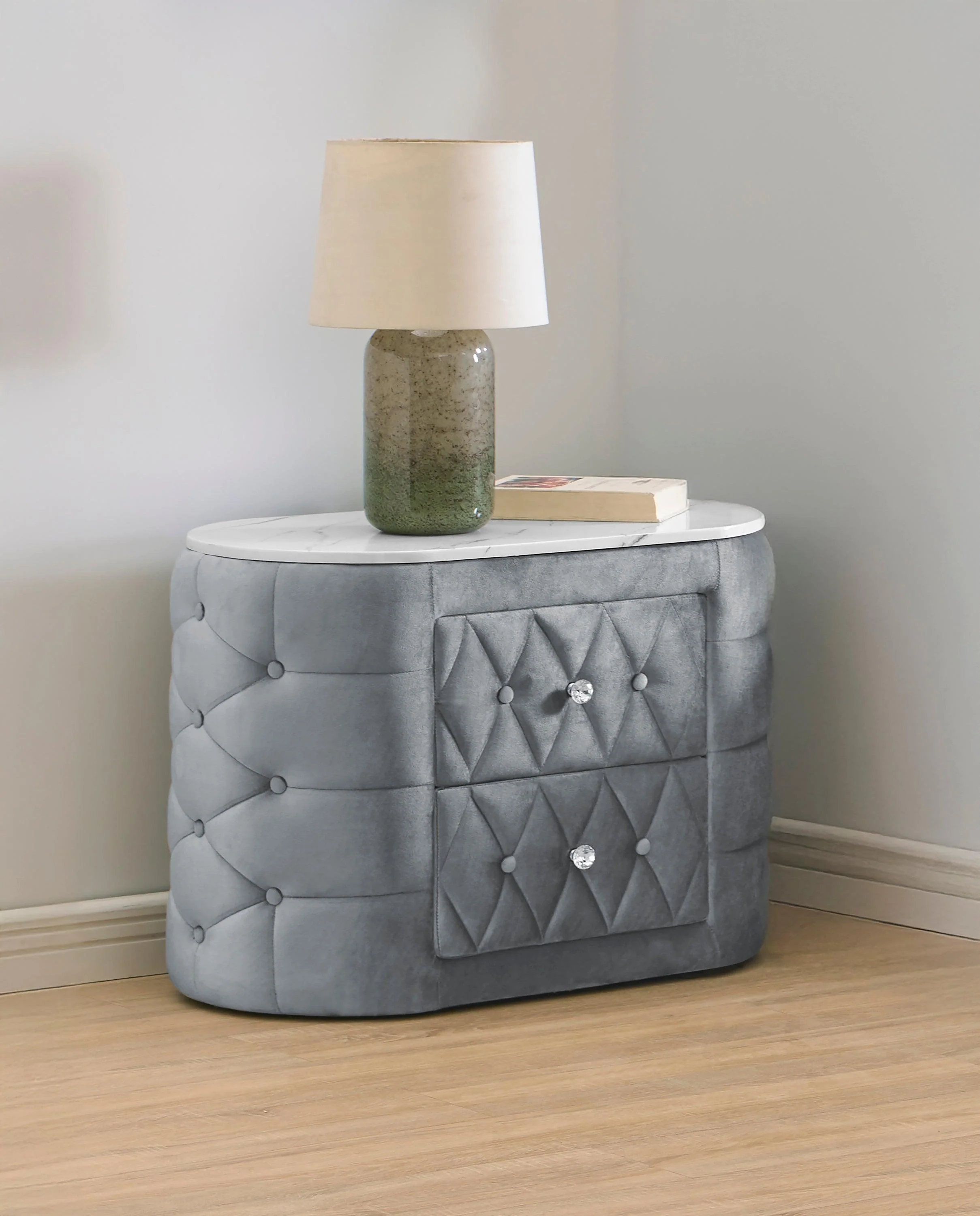 Natalia Gray Upholstered Bedroom Set with TV Lift - Image 6