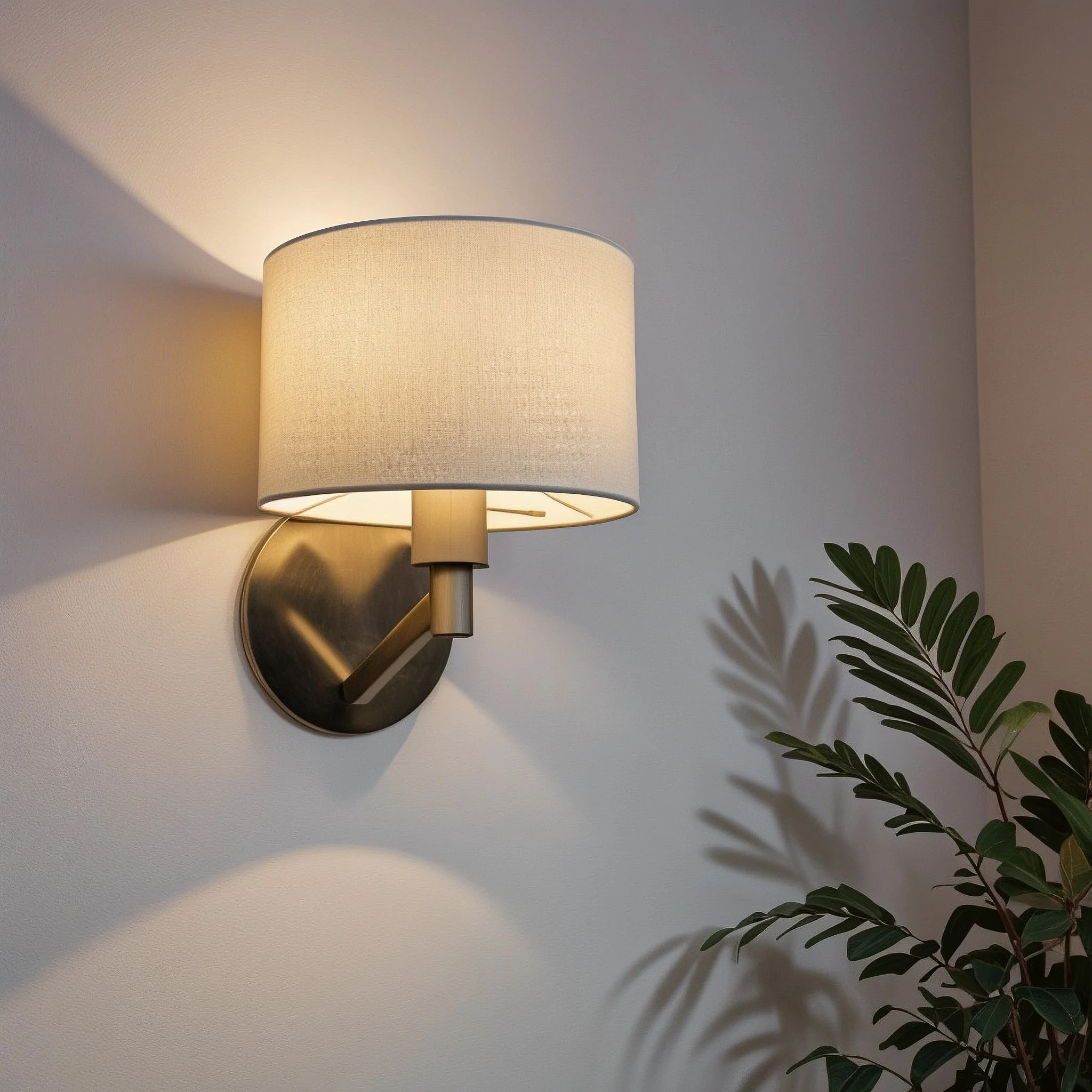 Nebula Brushed Nickel Base Wall Lamp with Rotary Switch White Fabric Shade - Image 2