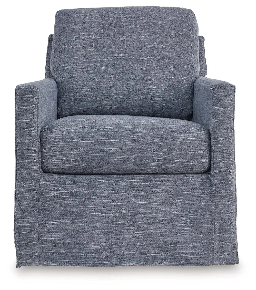 Nenana Next-Gen Nuvella Denim Swivel Glider Accent Chair - Image 3
