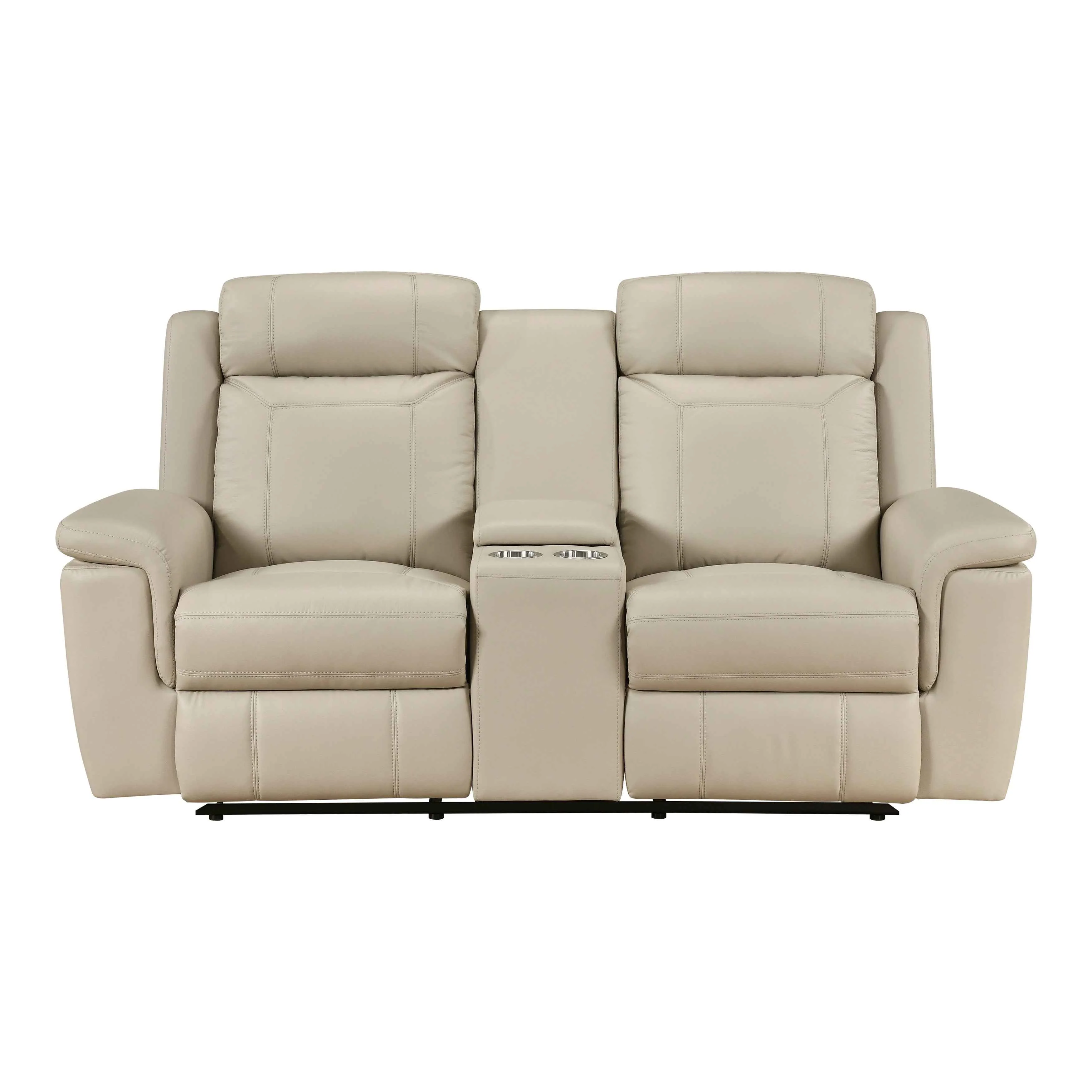 Nest Beige Double Reclining Loveseat with Center Console