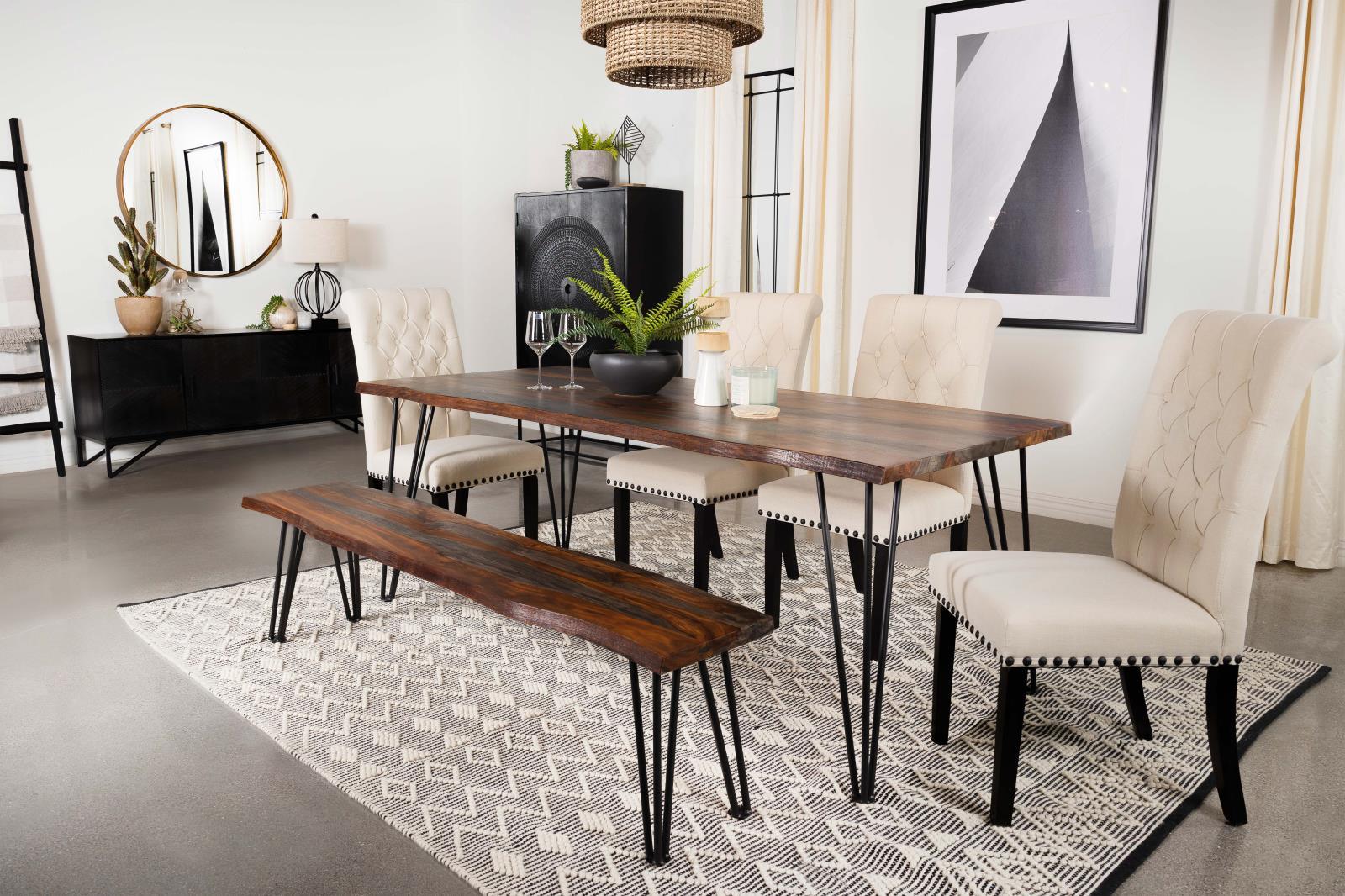 Neve Sheesham Gray/Gunmetal Live-edge Dining Bench with Hairpin Legs - Image 7