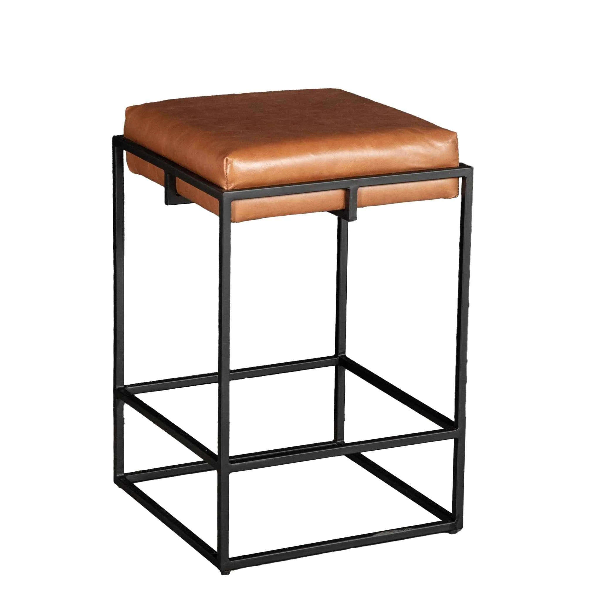New York 17" Backless Counter Stool in Cognac Leather