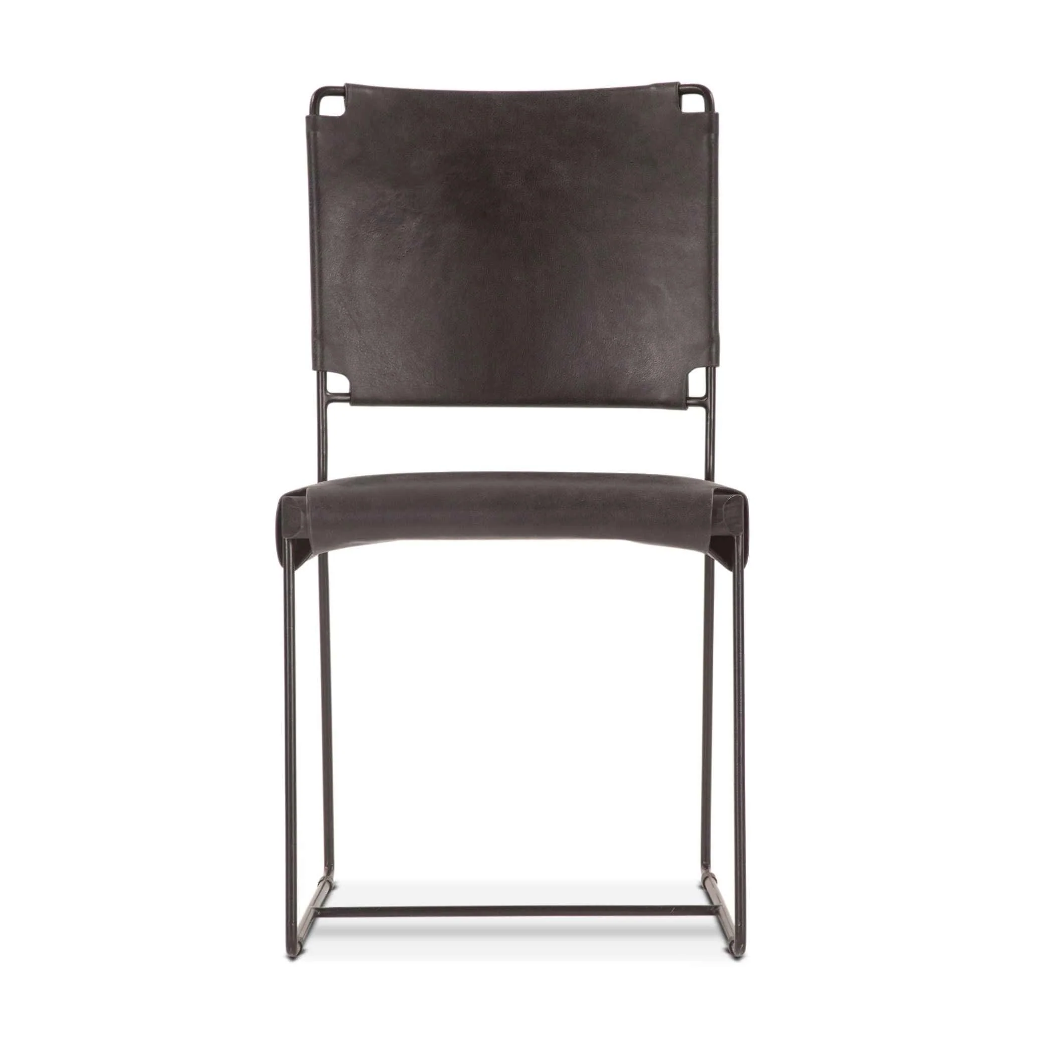 New York 18" Dining Chair in Black Buffalo Leather and Iron, Set of 2 - Image 2
