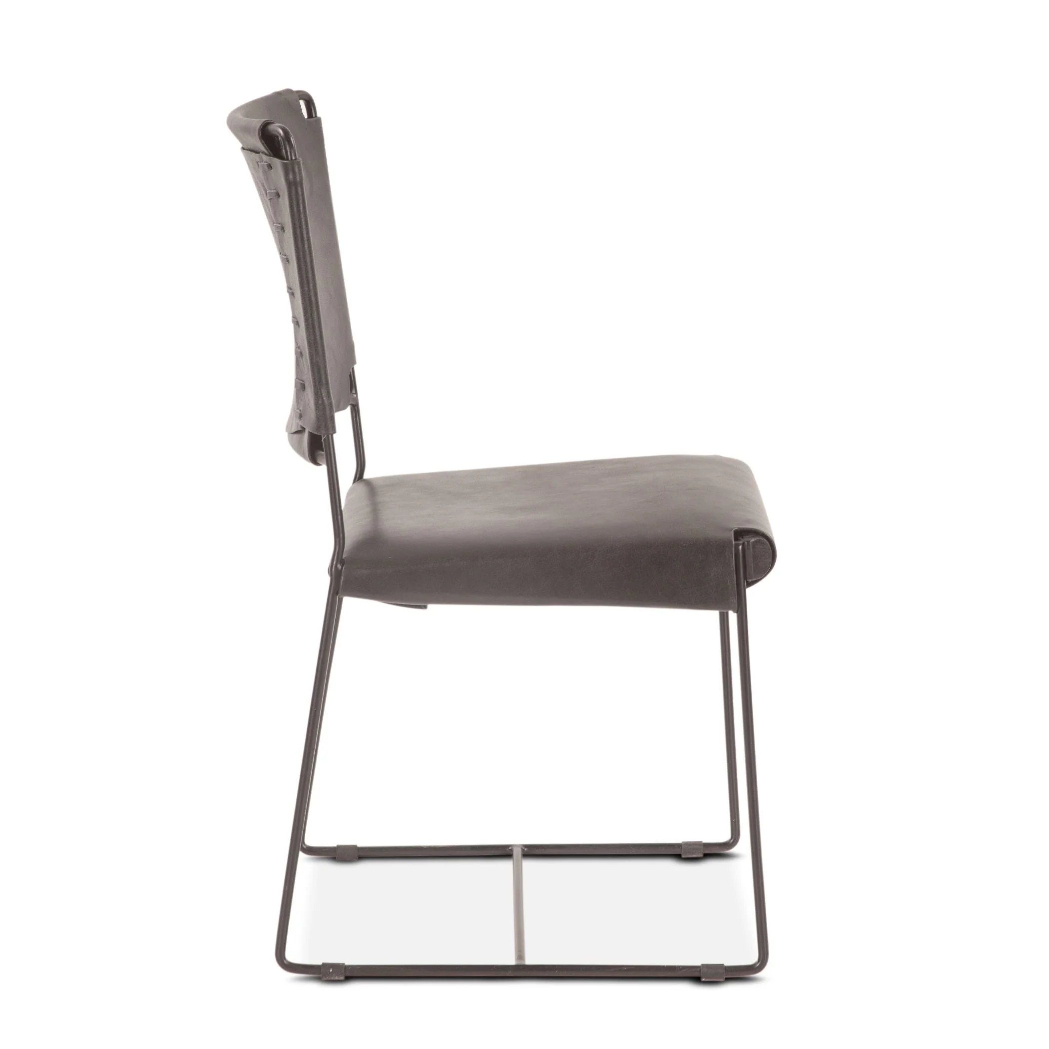 New York 18" Dining Chair in Black Buffalo Leather and Iron, Set of 2 - Image 3