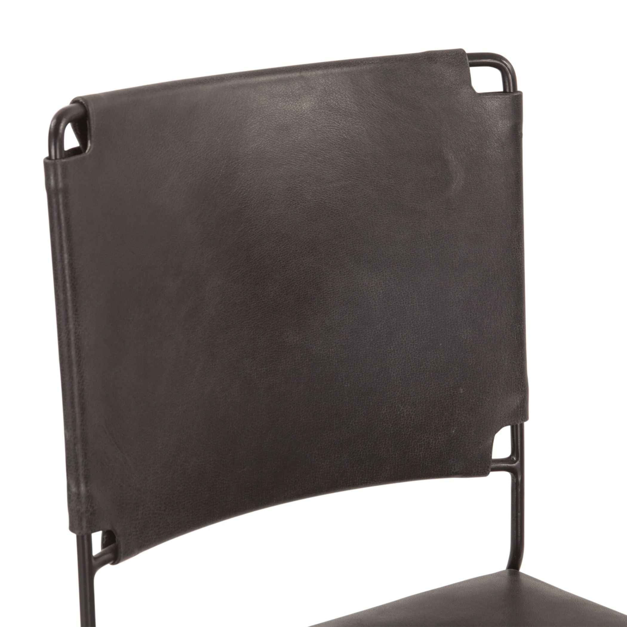 New York 18" Dining Chair in Black Buffalo Leather and Iron, Set of 2 - Image 4