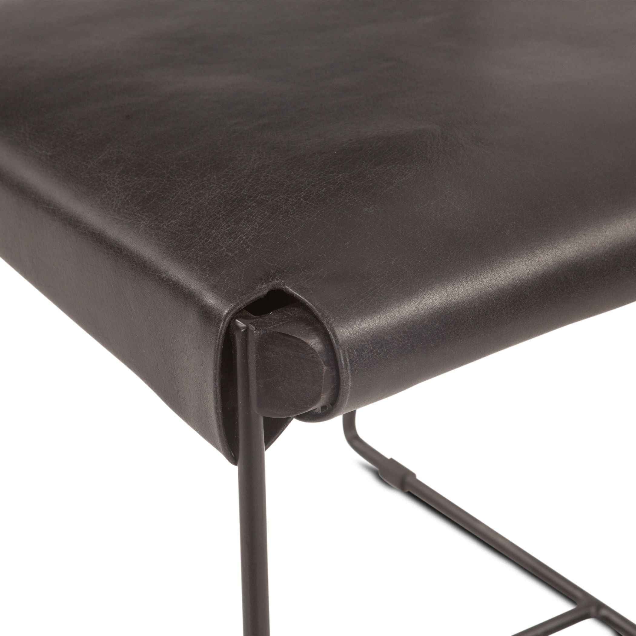 New York 18" Dining Chair in Black Buffalo Leather and Iron, Set of 2 - Image 5