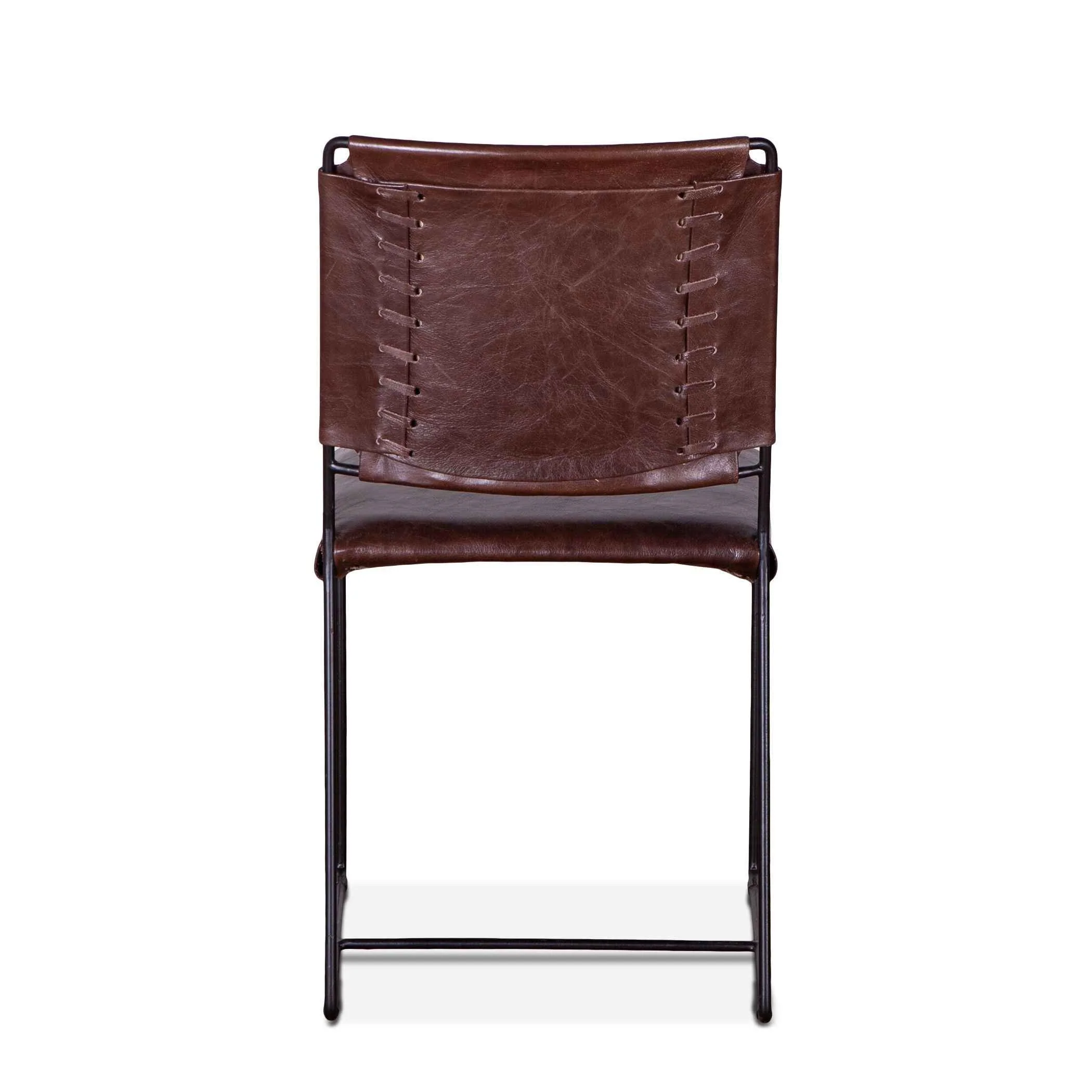 New York 18" Dining Chair in Chocolate Leather and Iron, Set of 2 - Image 5