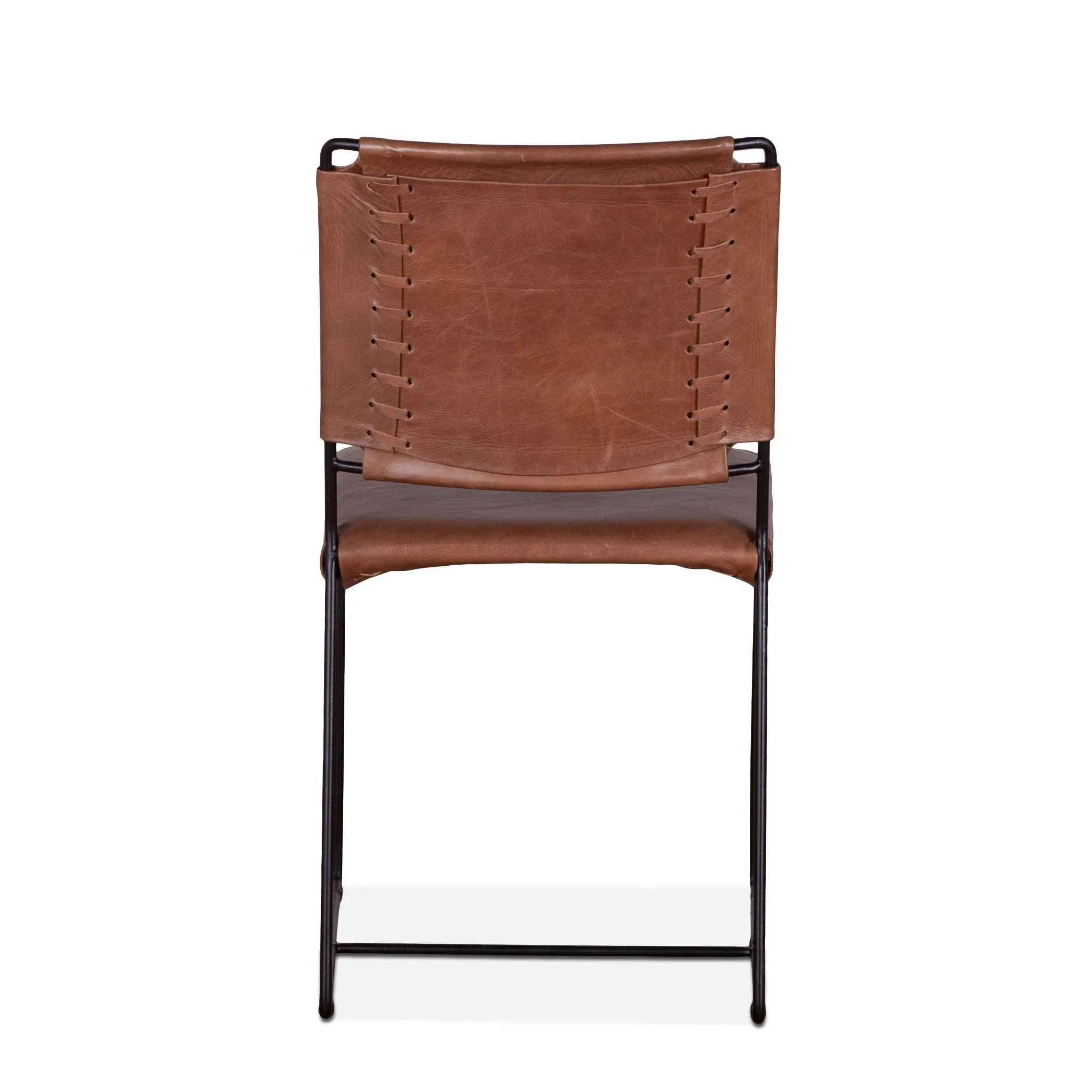 New York 18" Dining Chair in Tobacco Leather and Iron, Set of 2 - Image 4