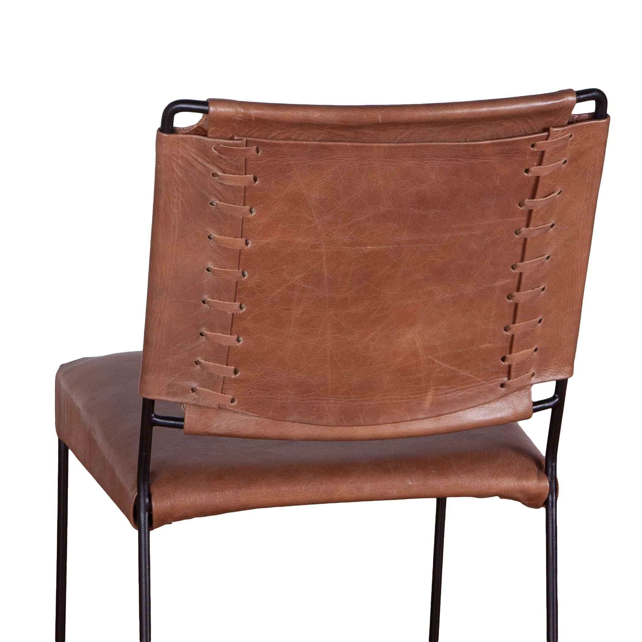 New York 18" Dining Chair in Tobacco Leather and Iron, Set of 2 - Image 5