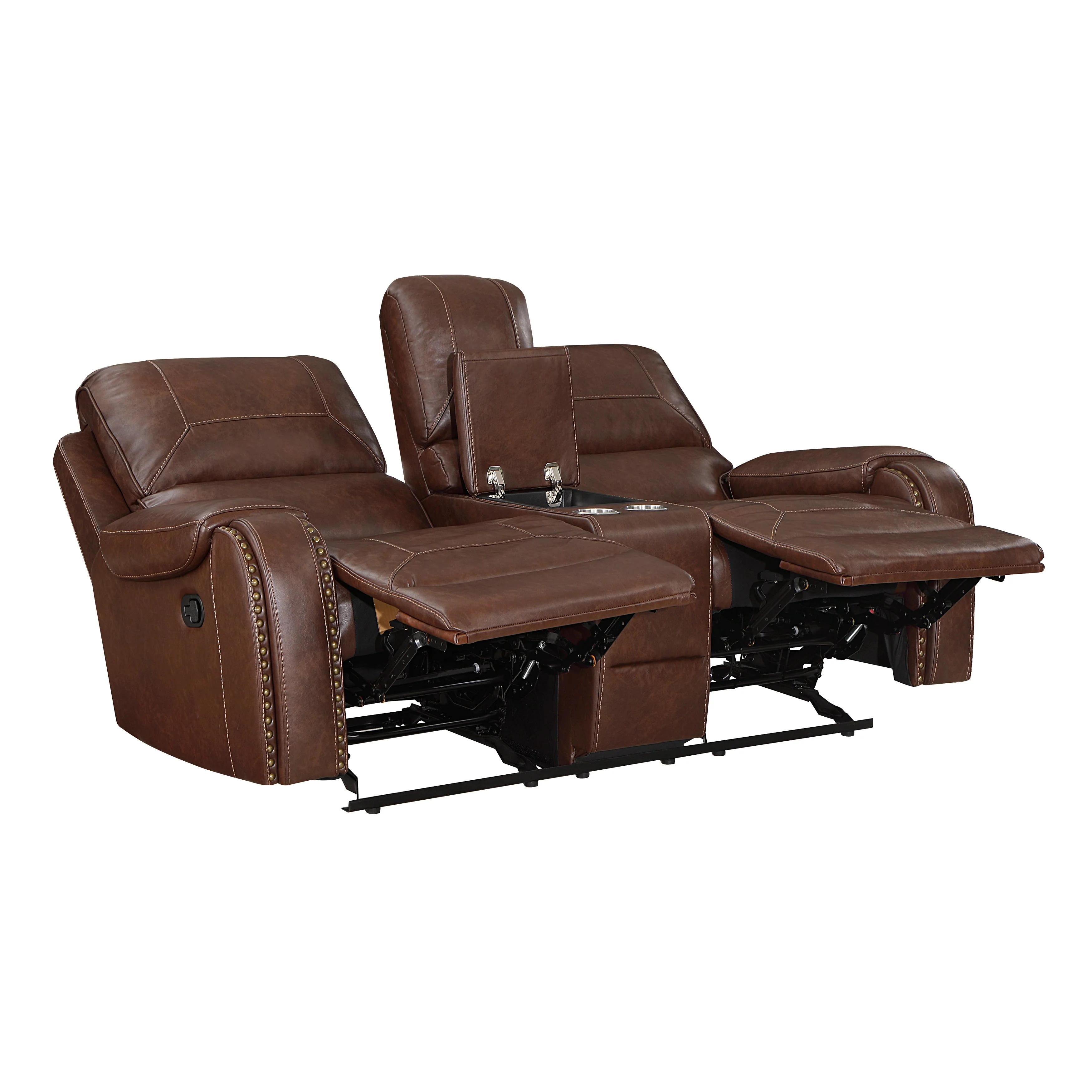 Newnan Brown Double Glider Reclining Loveseat with Center Console - Image 4