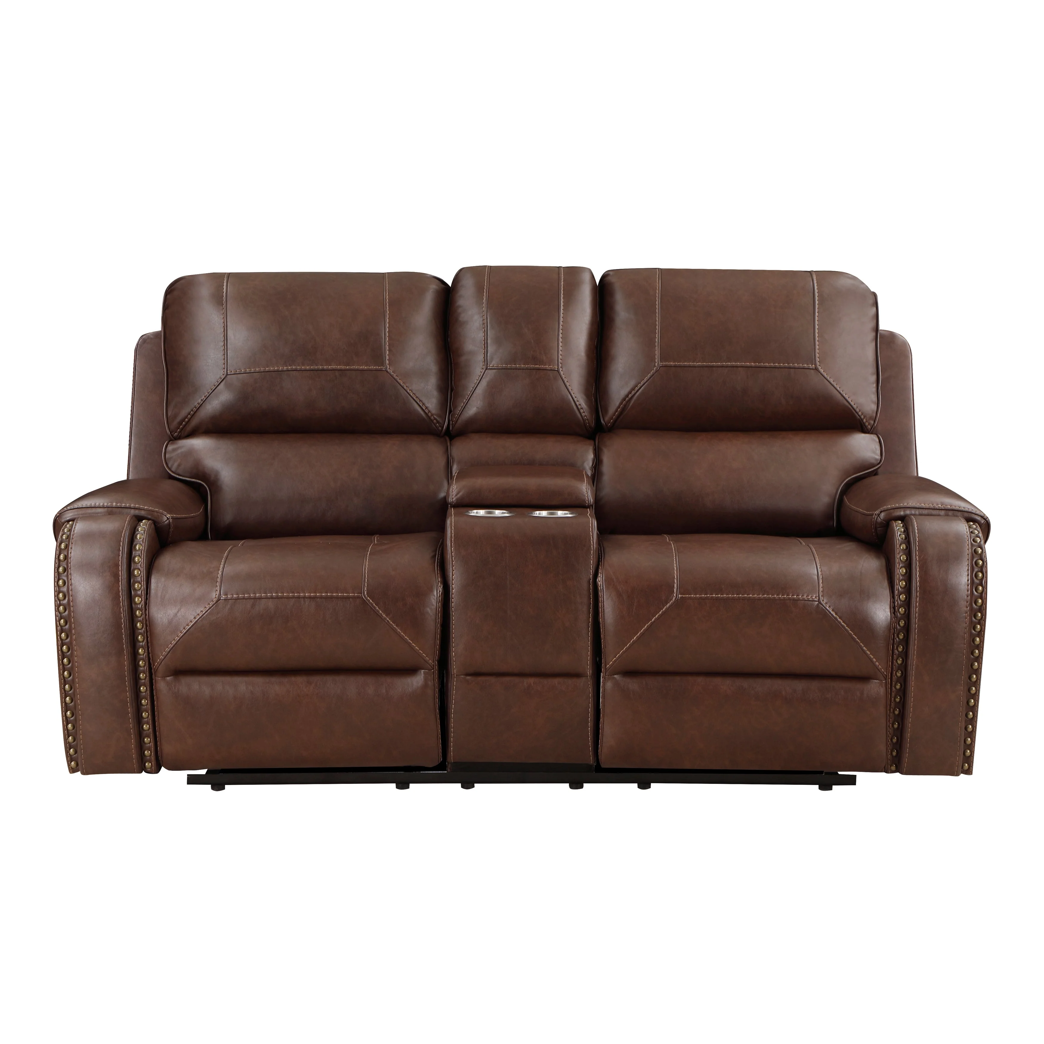 Newnan Brown Double Glider Reclining Loveseat with Center Console - Image 9