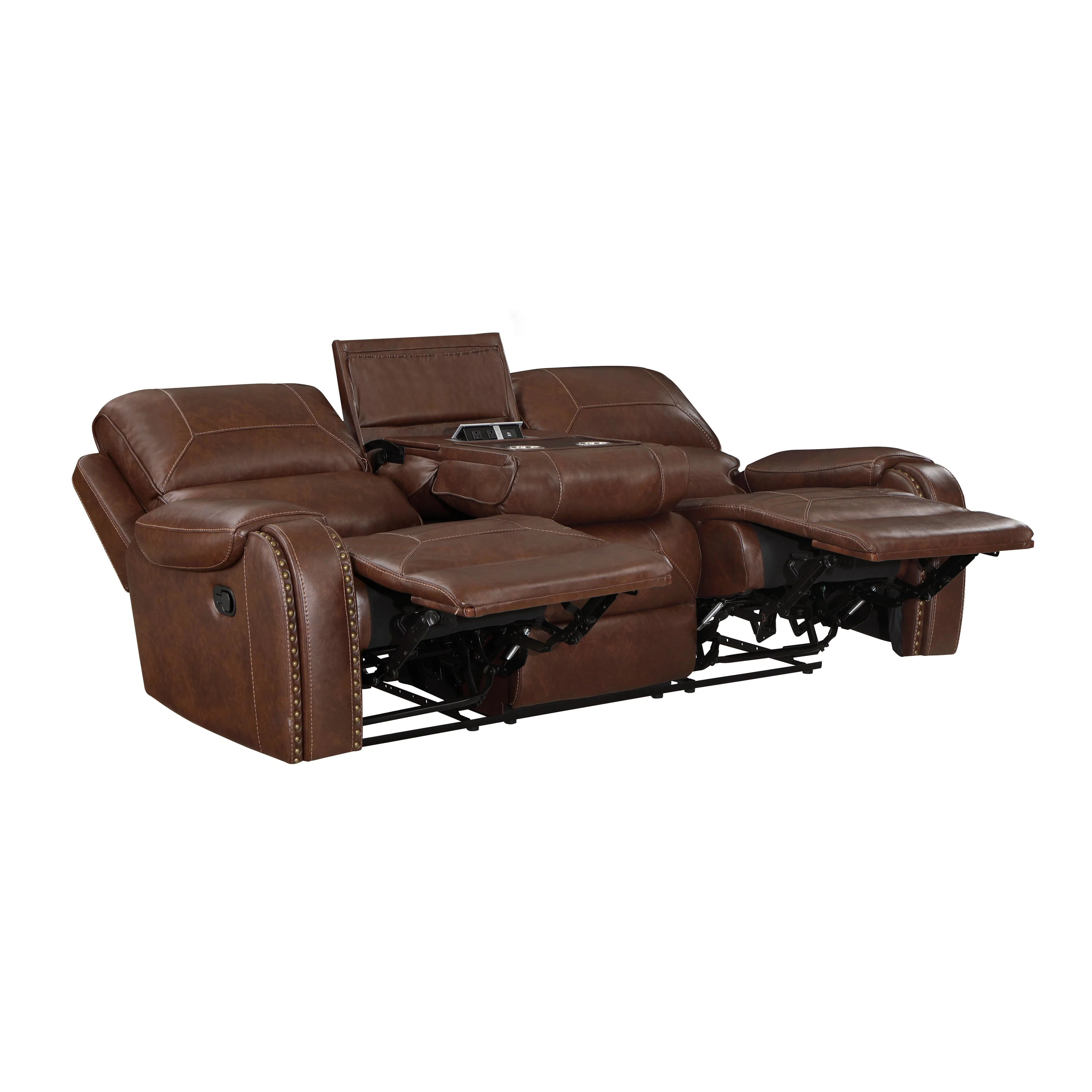 Newnan Brown Double Reclining Sofa with Center Drop-Down - Image 5