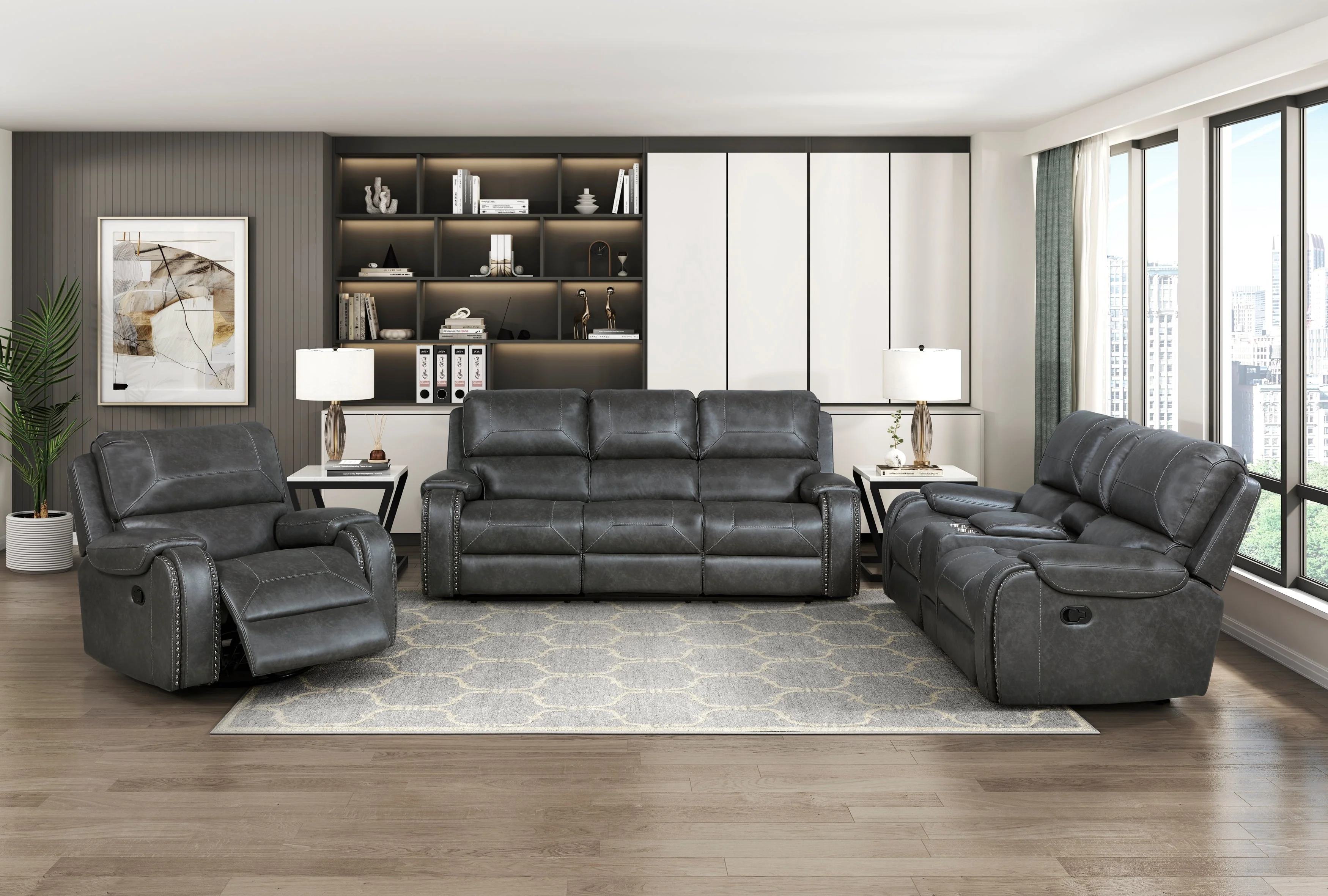 Newnan Gray Double Reclining Living Room Set