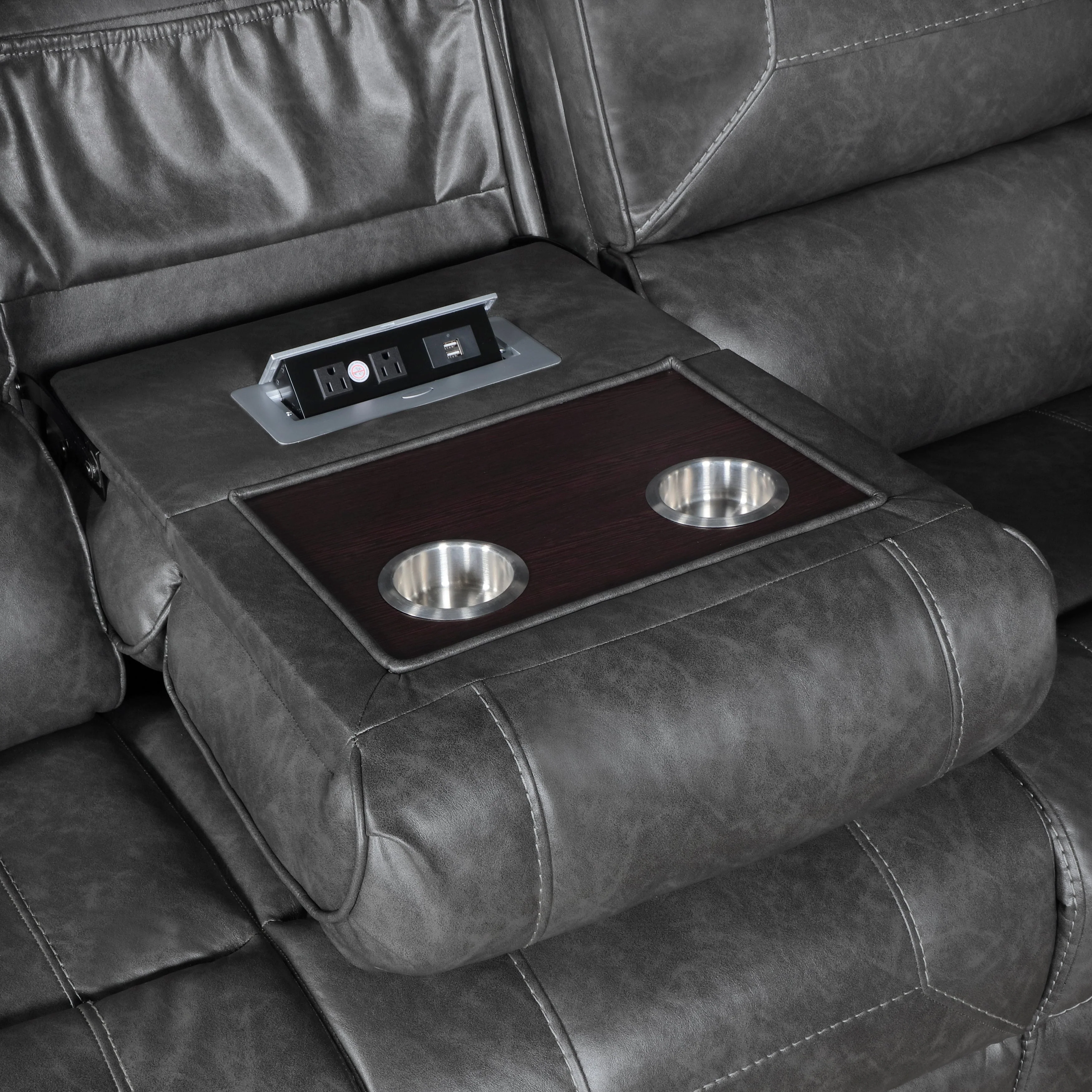 Newnan Gray Double Reclining Sofa - Image 6