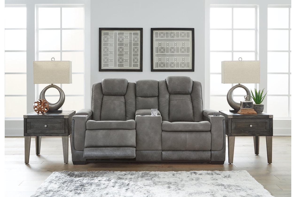 Next-Gen DuraPella Slate Dual Power Reclining Loveseat with Console