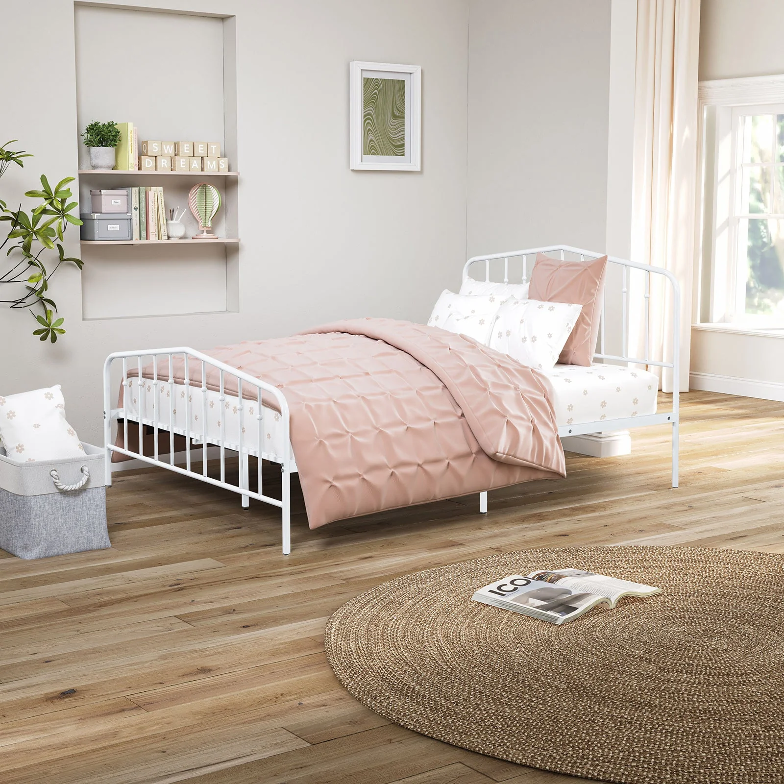 Nicoli White Full Metal Bed