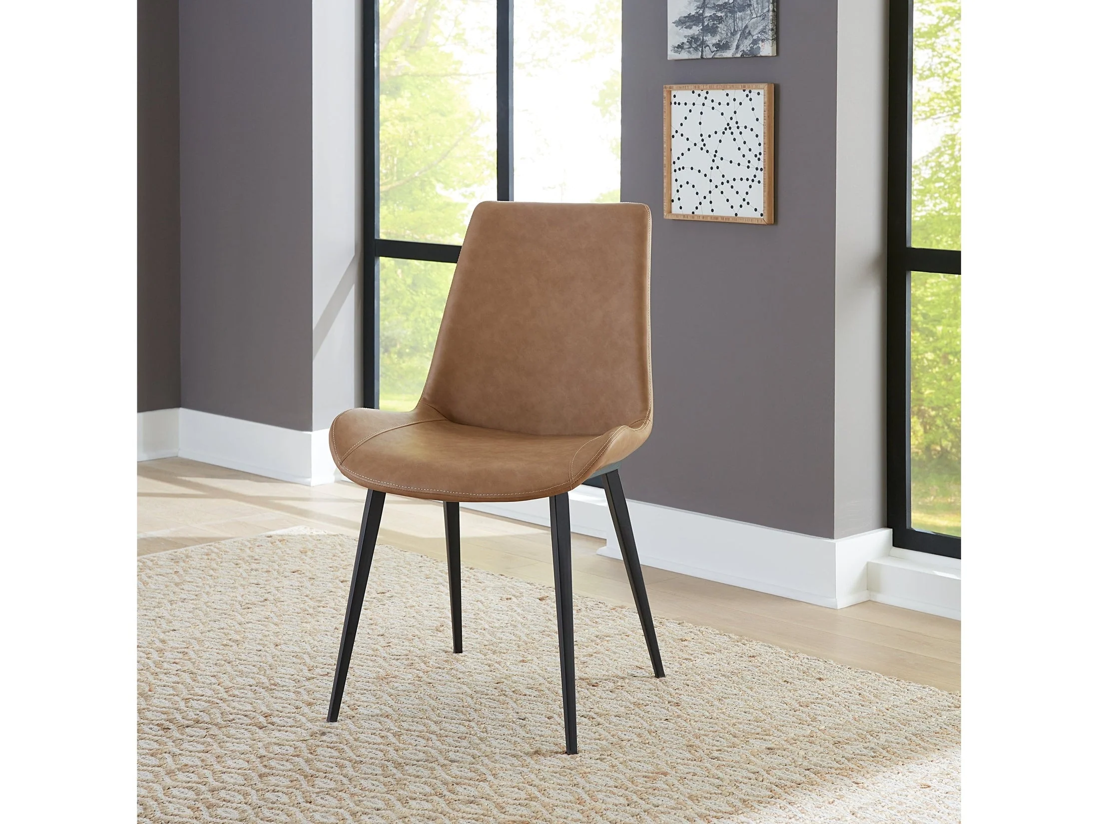 Nicoya Upholstered Dining Chair in Buckskin Synthetic Leather and Black (Set of 2)